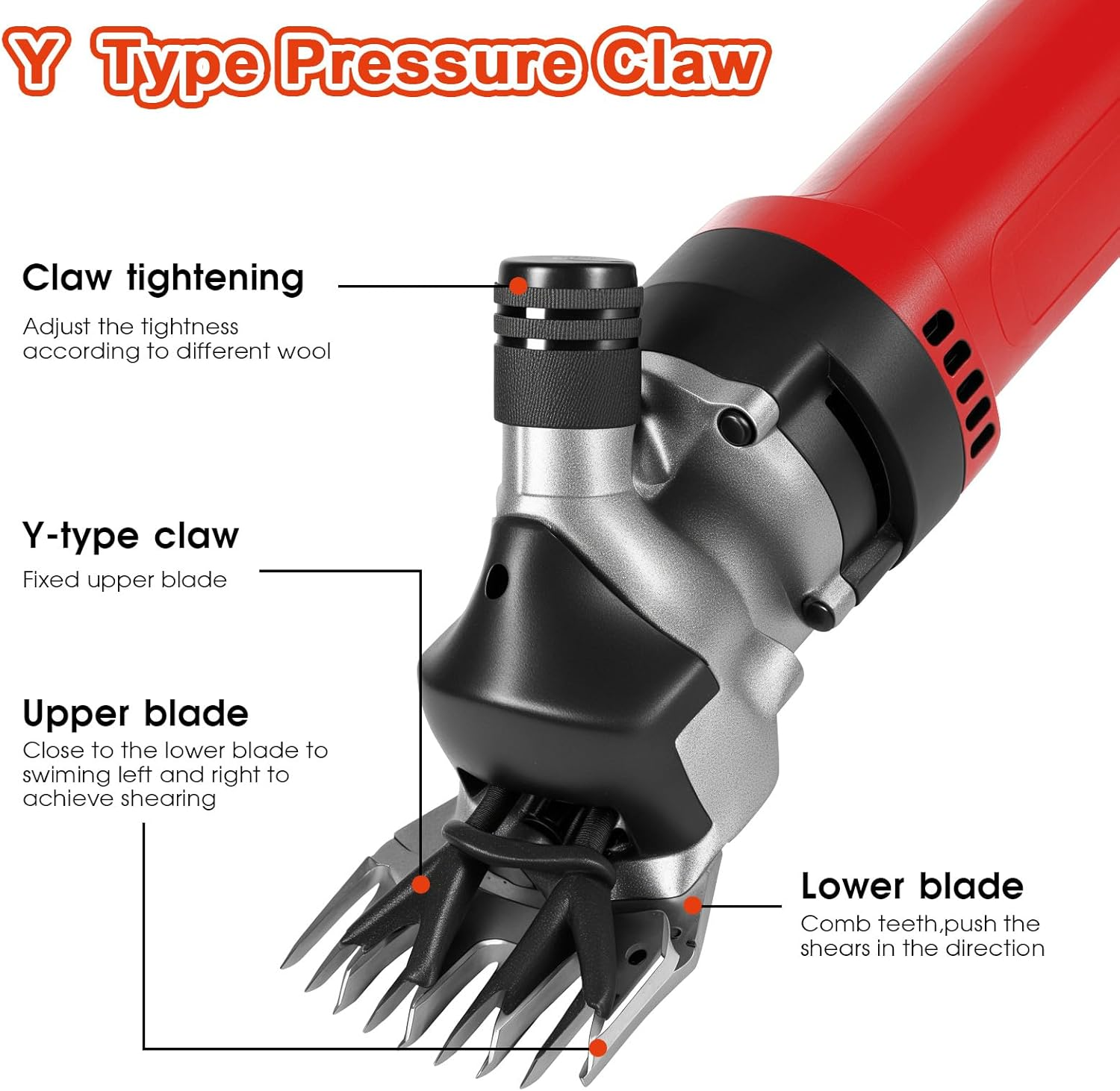 Advwin Electric Sheep Shears, 690W 2800R/Min Professional Electric Sheep Clippers, 6 Speed Heavy Duty Electric Shears, Farm Livestock Grooming Kit for Thick Coat Animals - Red image number 2