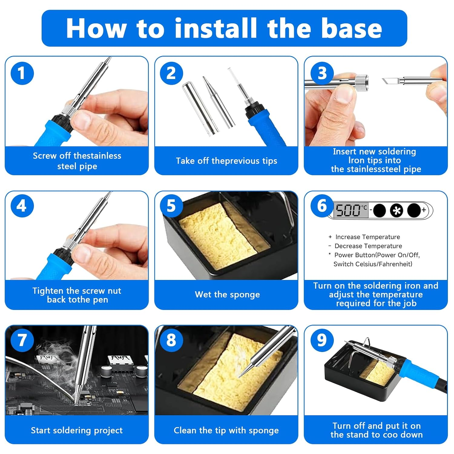 Soldering Station 90 W with LCD Temperature Control (180-500 &deg;C) - Soldering Iron Set Including 5 Soldering Tips, Desoldering Pump, Side Cutters, Soldering Stand and Tweezers - Welding Accessories image number 4