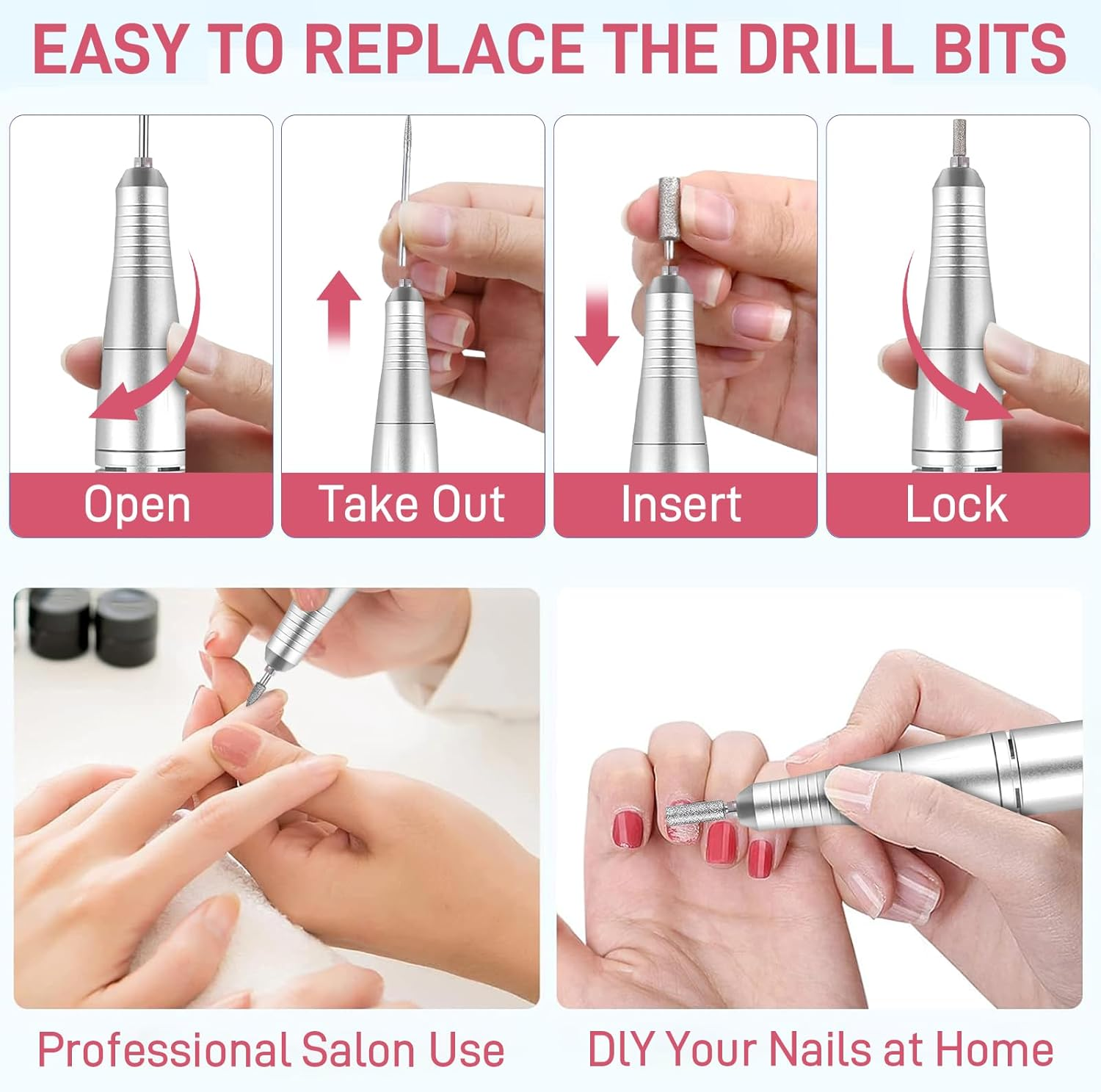 2-In-1 Cordless Nail Drill with Nail Lamp, Professional Rechargeable 45000 RPM Electric Nail File for Acrylic, Gel Nails, Manicure, Pedicure, Salon & Home Use image number 5