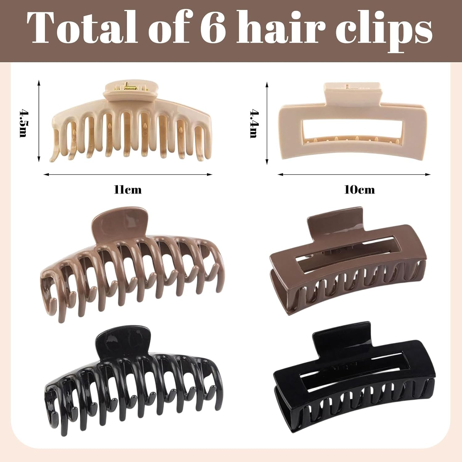 Muorruo 6 Piece Medium Silicone Cloud-Shape Hair Claws, Soft and Flexible Rectangular Hair Claws, Break-Resistant with Non-Slip Strong Grip, Hair Clips for Fine and Curly Hair image number 4