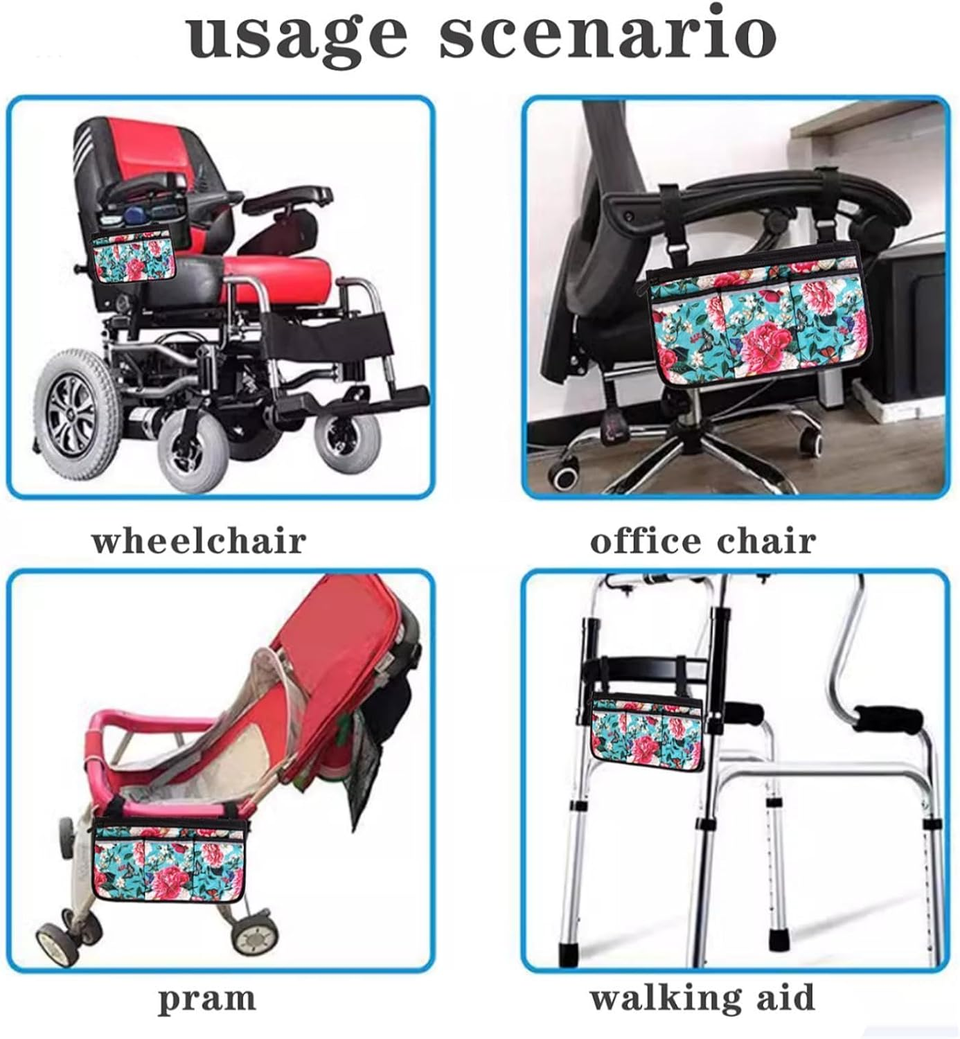 Printed Wheelchair Bags to Hang on Side-Walker Bags and Pouches-Pouch for Walkers for Seniors-Bag for Walkers for Seniors with Pockets-Wheelchair Side Bags for the Armrest-Wheelchair Accessories Bags