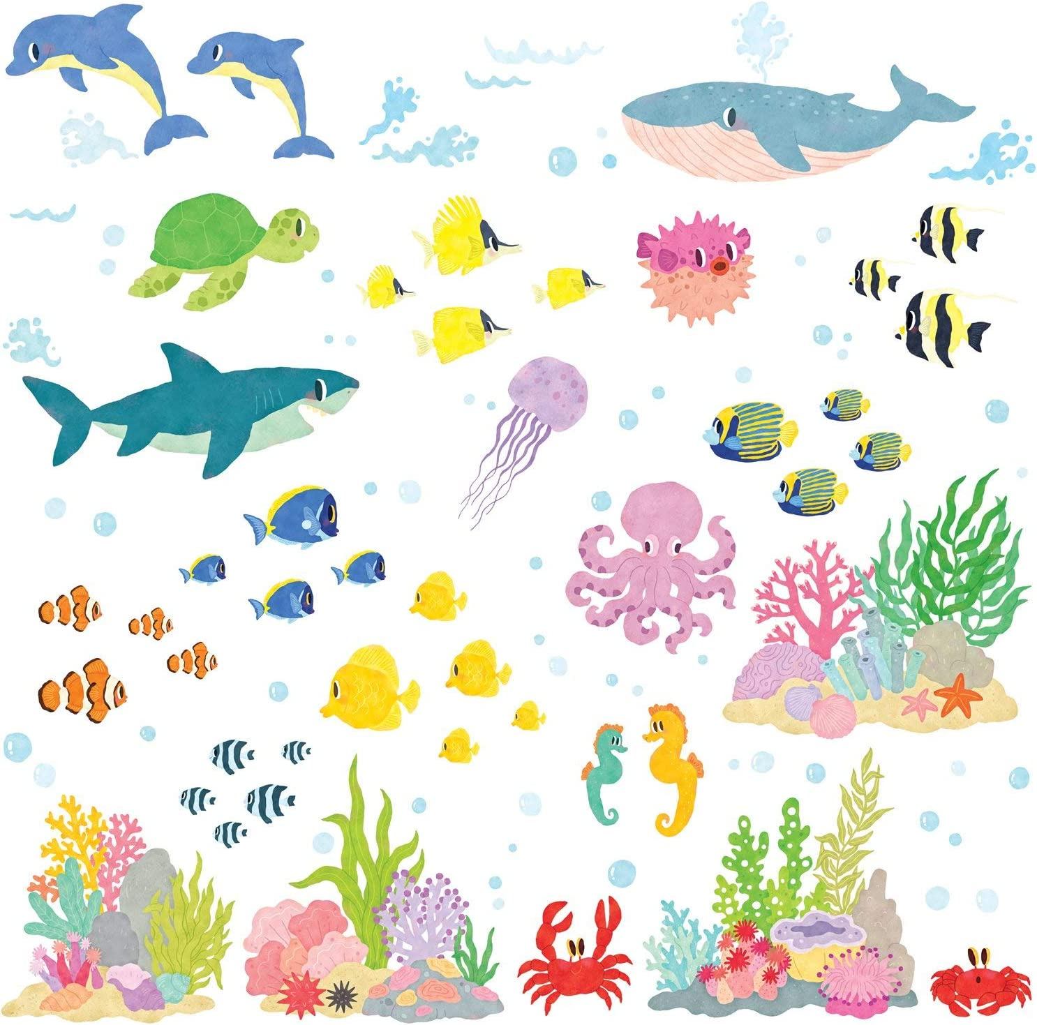 DECOWALL DS9-2014 under the Sea Wall Stickers Wall Decals Peel and Stick Removable Wall Stickers for Kids Nursery Bedroom Living Room image number 1