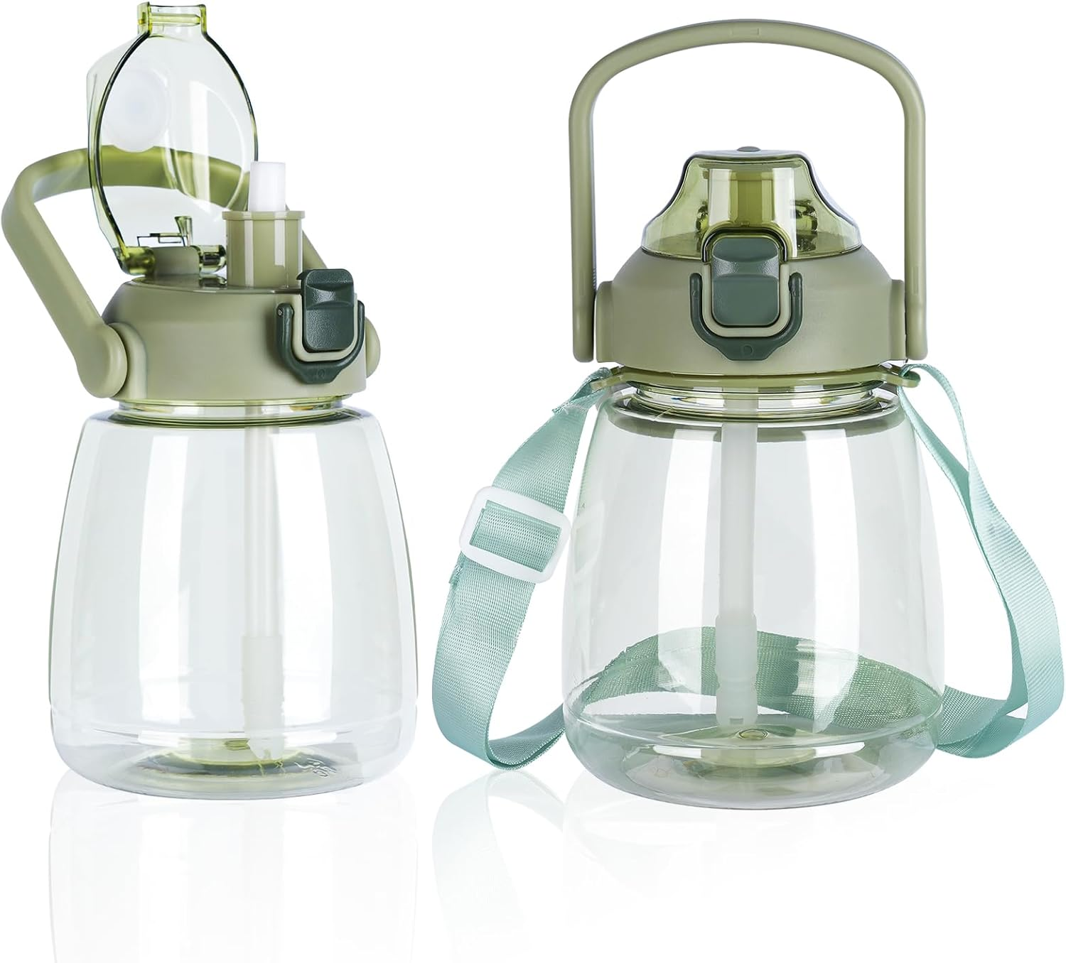 YOBOKO 1.1L Large Water Bottle Lovely Wide Mouth Drink Bottle with Handle Leak Proof Big Bottle with Straw and Adjustable Strap for Camping Cycling Gym Sports 1 PC (Purple)