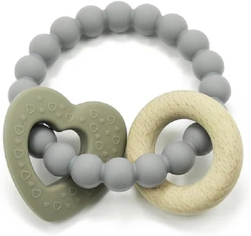 Playette Silicone & Wood Heart Teether - Grey image number 1