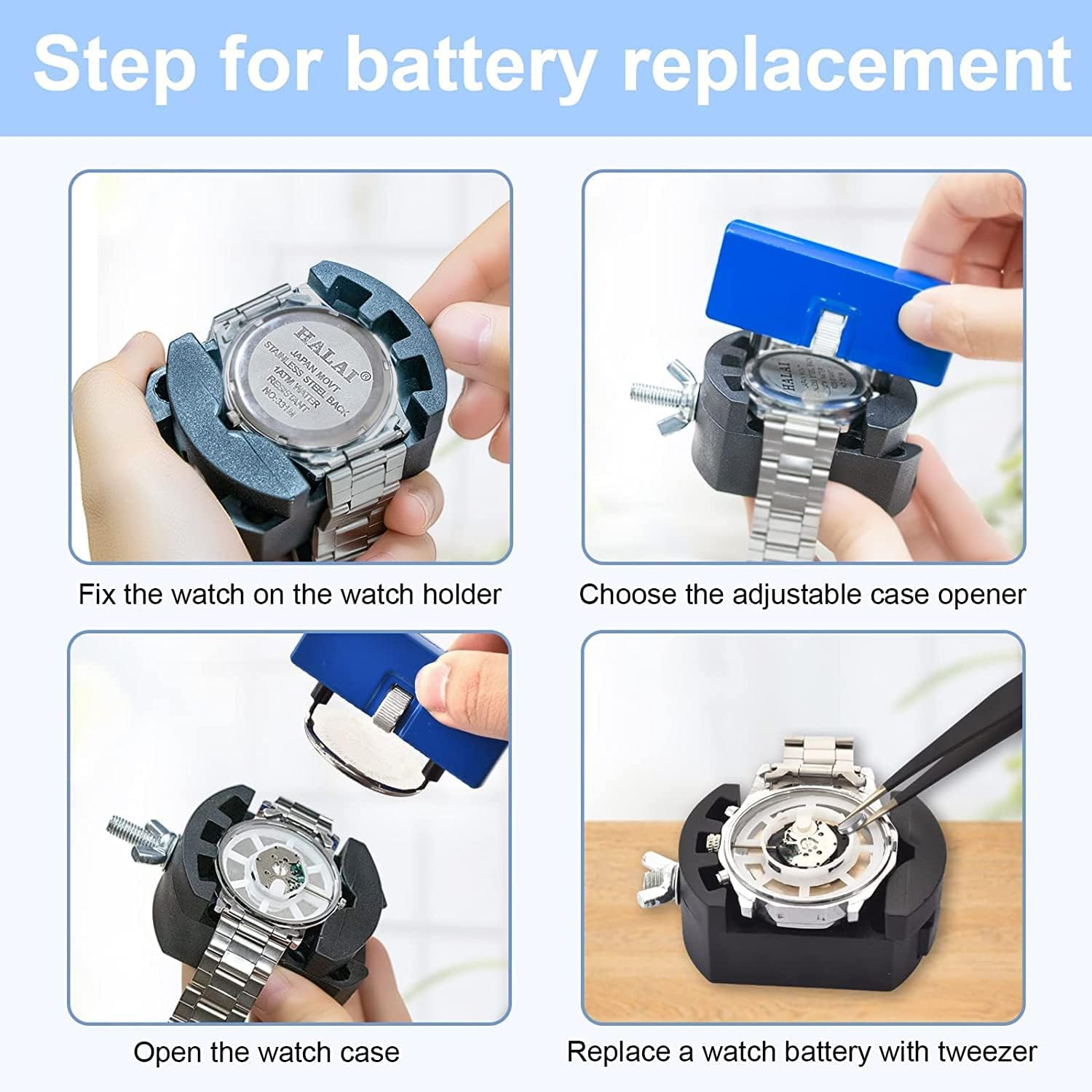 DABOBOTOOL Watch Repair Kit- Professional Watch Battery Replacement Tool Kit, Suitable for Watch Back Removal with Watch Back Remover Tools, Including Watch Opener, Adjustable Case Opener image number 1