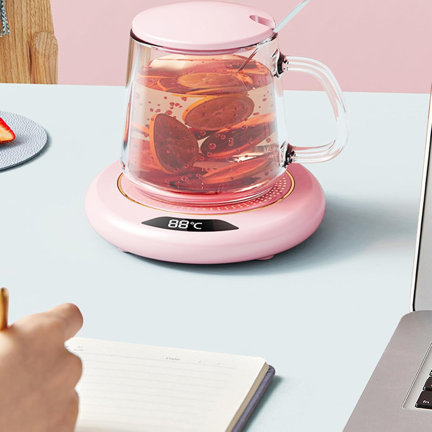 Coffee Warmer | 3 Levels Temperature Smart USB Heating Coaster 20W,Electric Warming Cup Table Device for Tea Milk Drink Kitchen Dining Bar Housewarming Food - Green image number 5