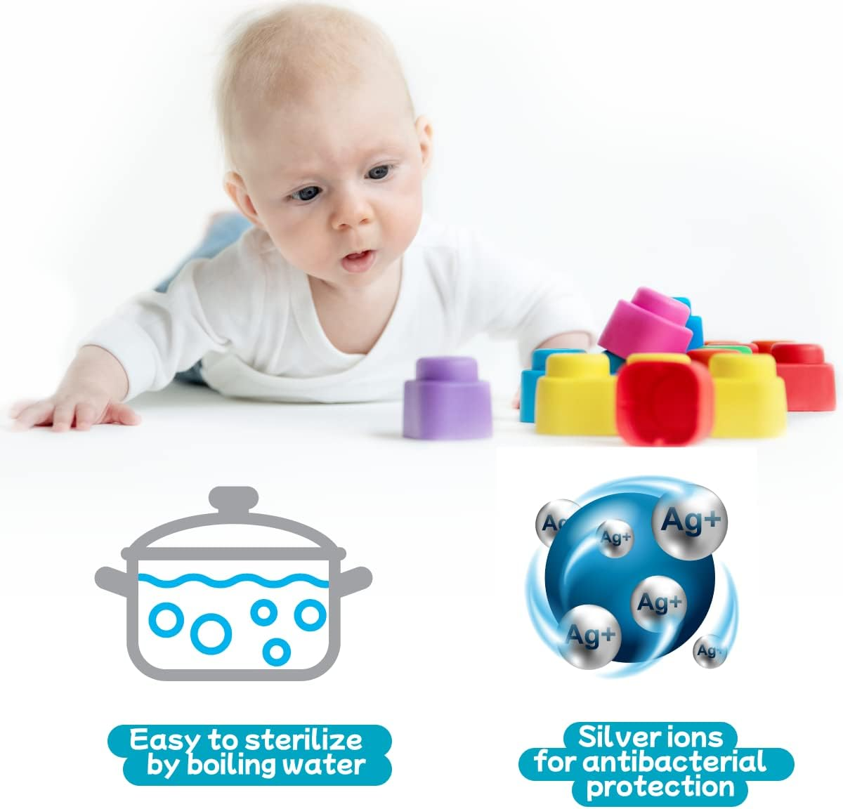 Baby Blocks - Colourful Soft Building Blocks for Babies and Toddlers (42 Pcs) - Educational Squeeze Play Montessori Toys - Baby Stacking Blocks Set - Food-Grade Material Sensory Blocks image number 5