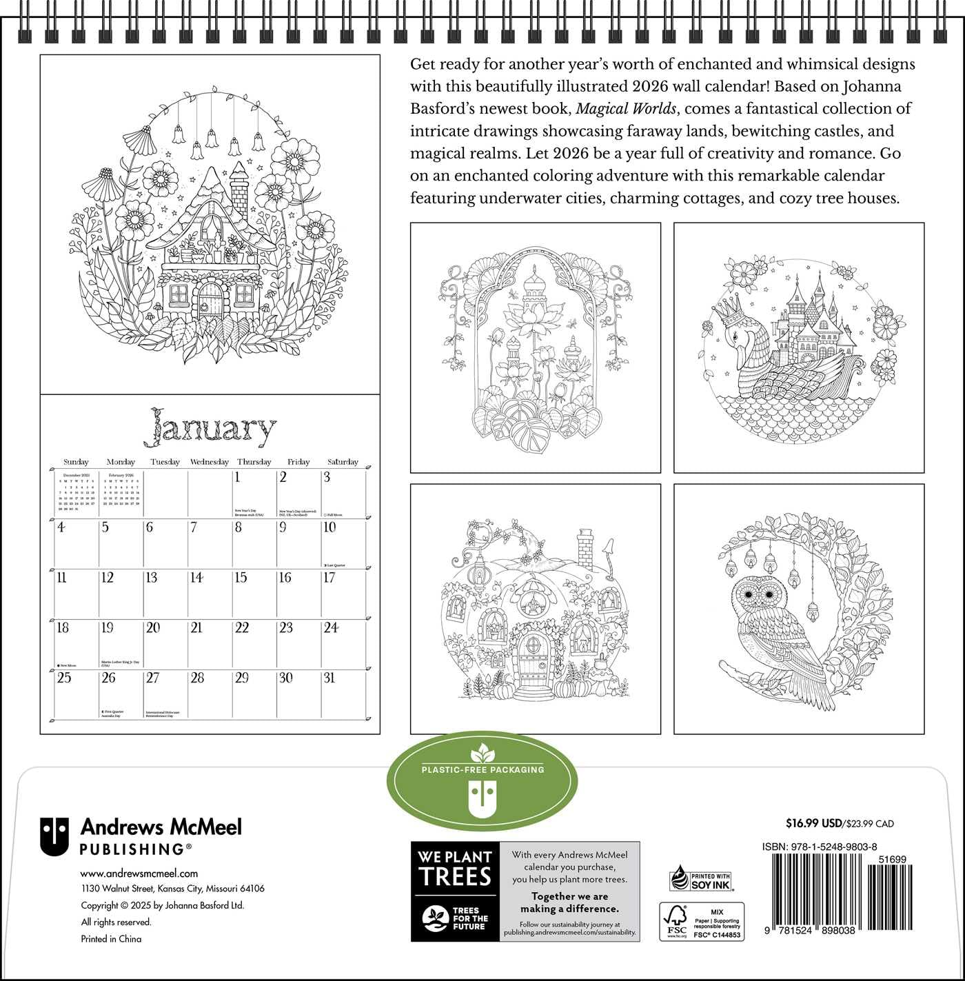Johanna Basford'S 2026 Coloring Wall Calendar image number 3
