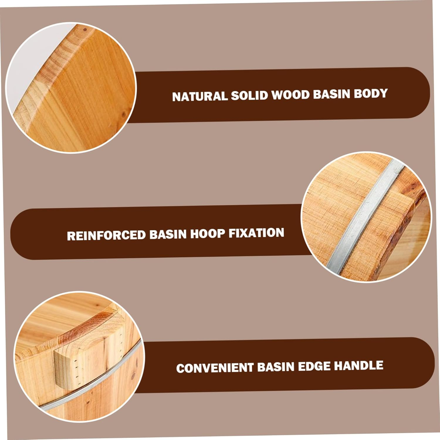 Foot Bath Soak Tub, 14.2X6.3Inch Wooden Foot Soaking Tub, round Pedicure Bowl, Foot Bath Basin, Foot Soaking Basin, Foot Bath Bucket for Home Sauna Foot Care image number 2