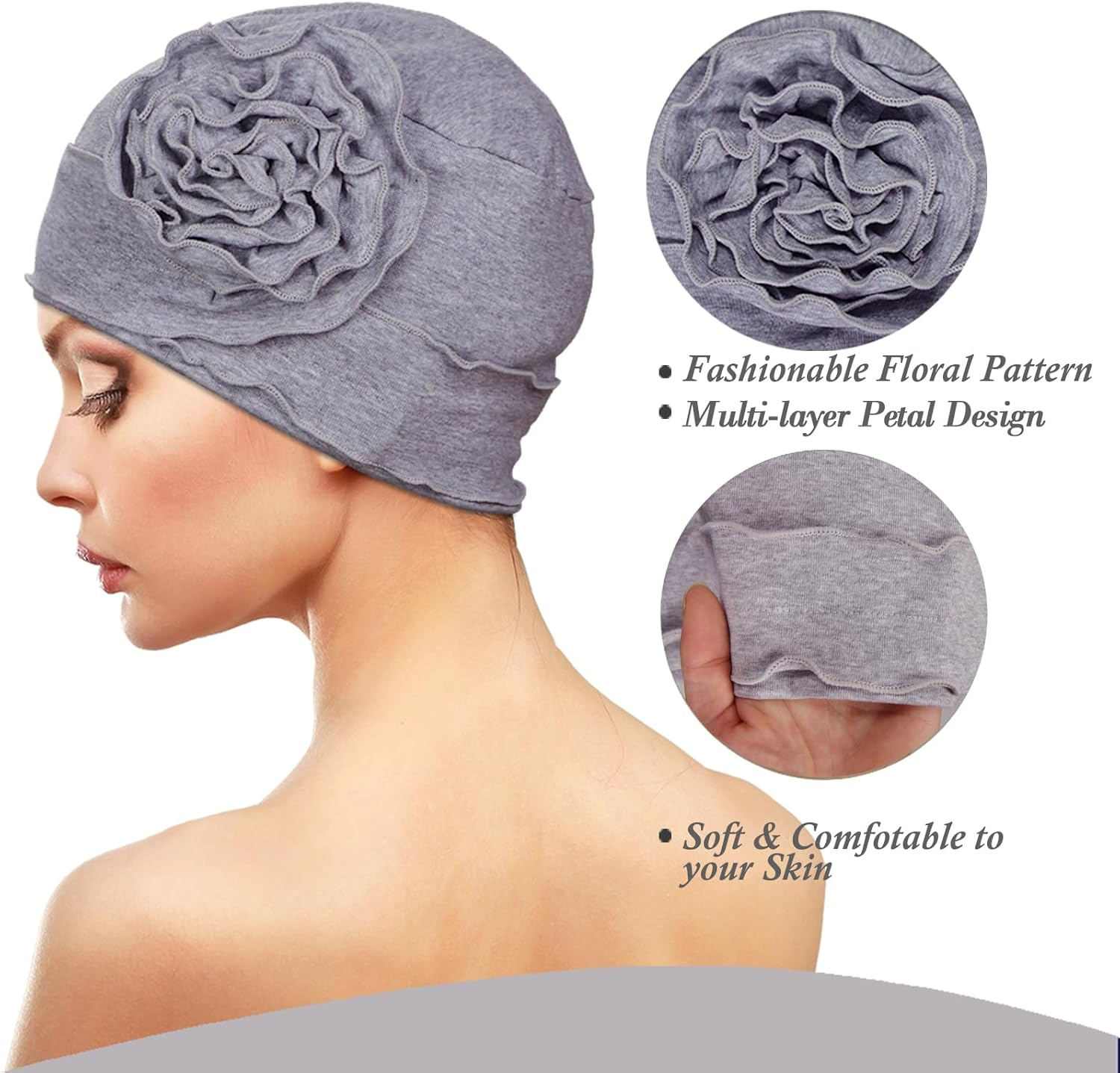 Dumrotite 4 Pieces Cotton Chemo Headwear for Women, Breathable Cancer Headwear Elastic Chemo Hats for Women with Hair Loss image number 3