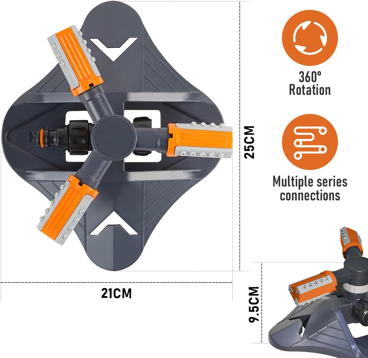 Alpen Garden Sprinkler Lawn Sprinkler, Automatic 360 Degree Adjustable Rotating Irrigation Sprinkler System, Grass Water Sprinkler for Yard, Garden Sprinkler Hose for Large Ara - 2 Pcs image number 4
