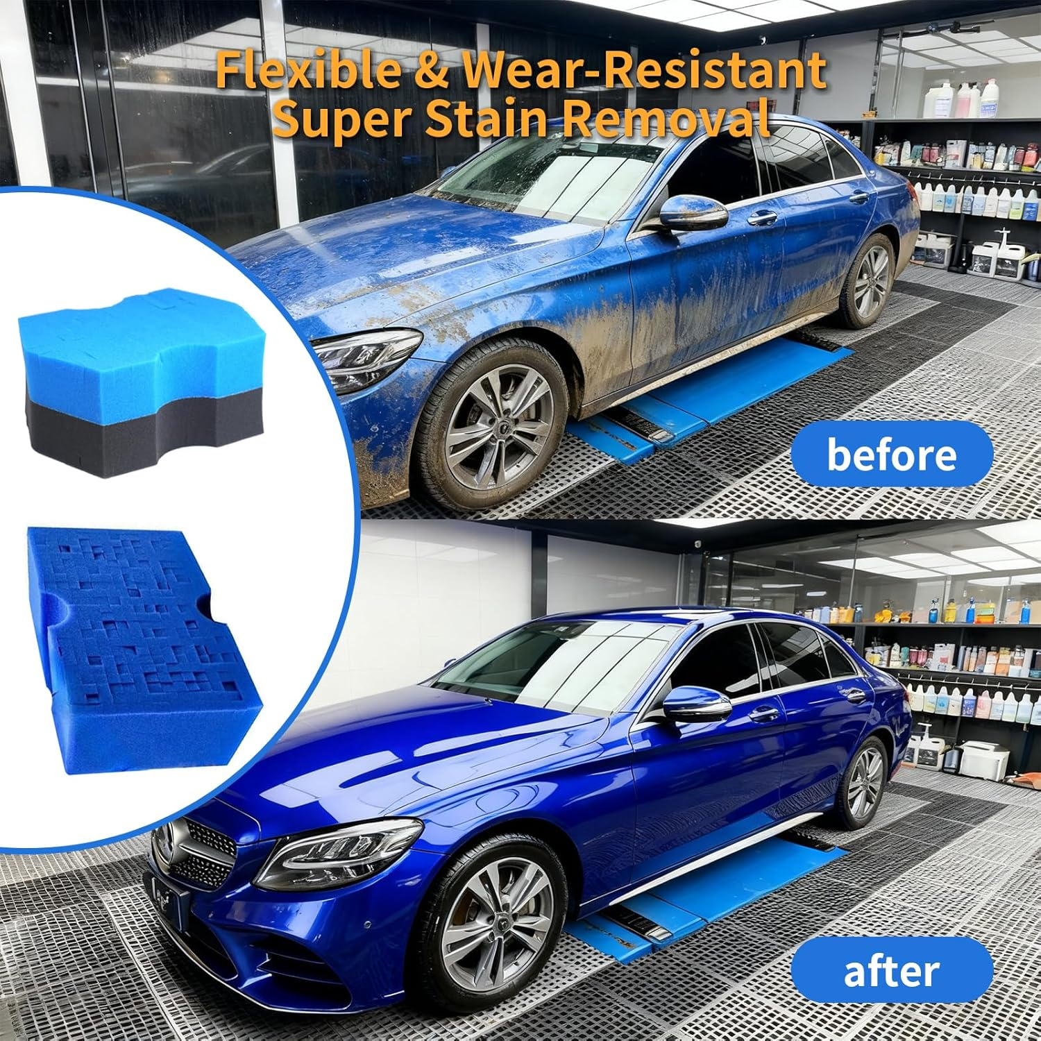 2Pcs 8-Shaped Advanced Mesh Car Wash Sponge Tool, Large Professional Detail Oil and Dirt Removal Car Wash Products, Anti-Damage Sponge for Cleaning and Detail Handling Soap and No-Rinse Wash image number 4