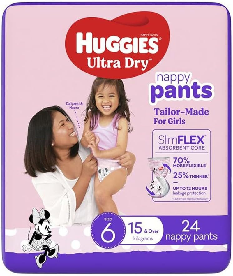 Huggies Ultra Dry Junior Girls Nappy Pants 24-Pieces Pack, Size 6 image number 3