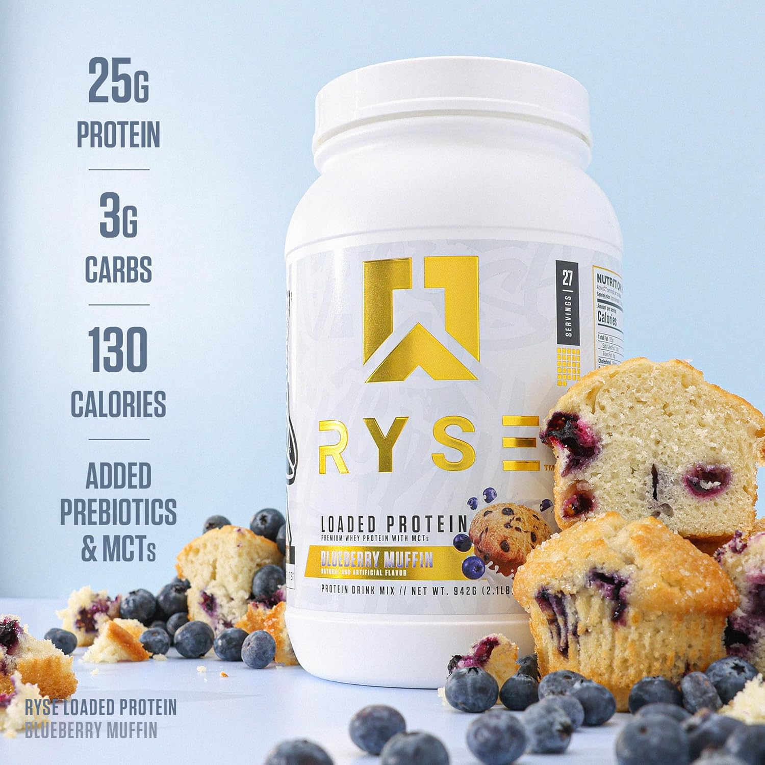 Ryse Loaded Protein Powder, Blueberry Muffin 907 G