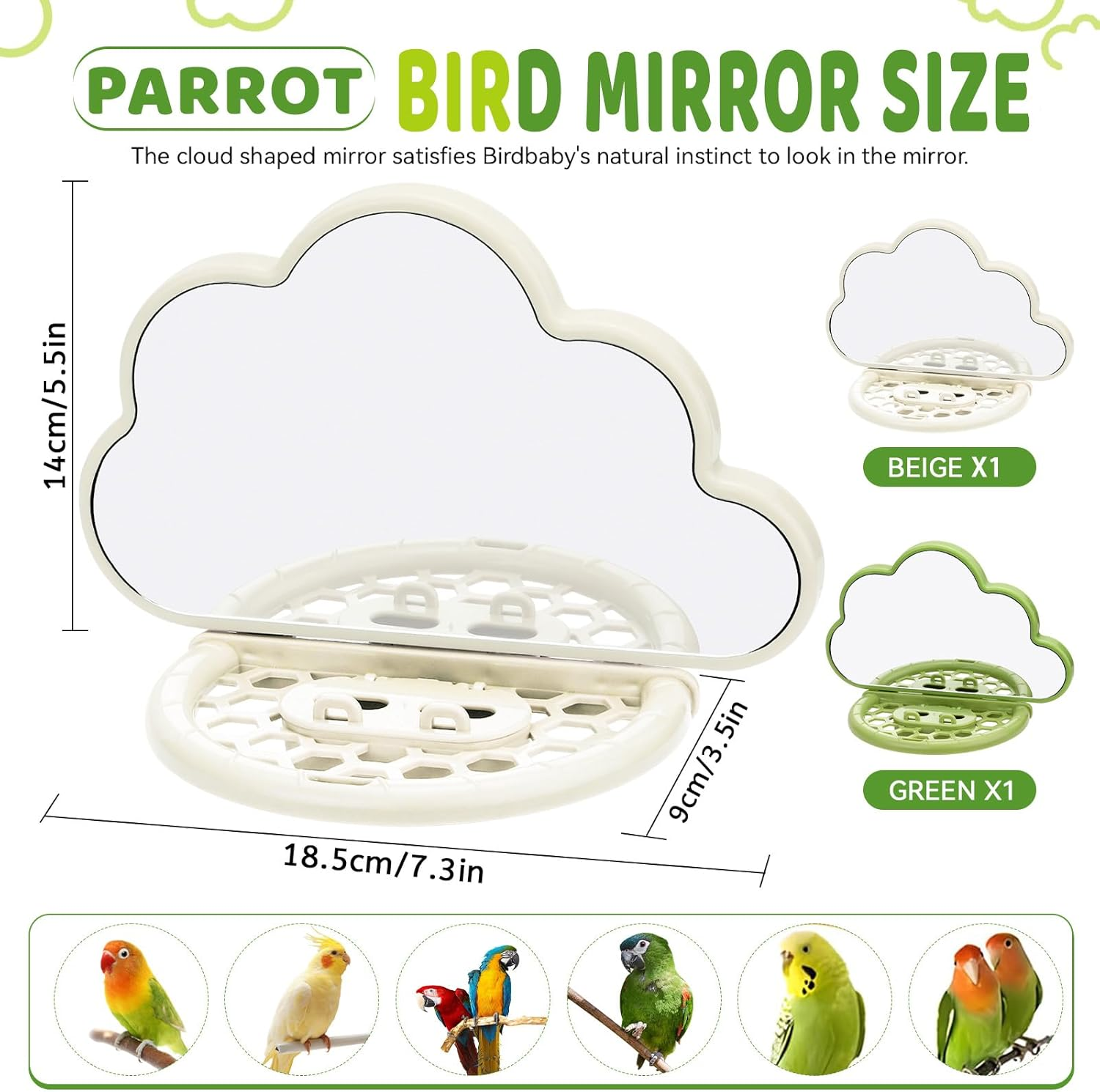 Bird Mirror, Bird Cage Mirror, Bird Toy Bird Cage Mirror for Parakeets, Bird Cage Feeders, Bird Perches for Cage, Bird Cage Accessories (Beige, Green) 2 Pack image number 5