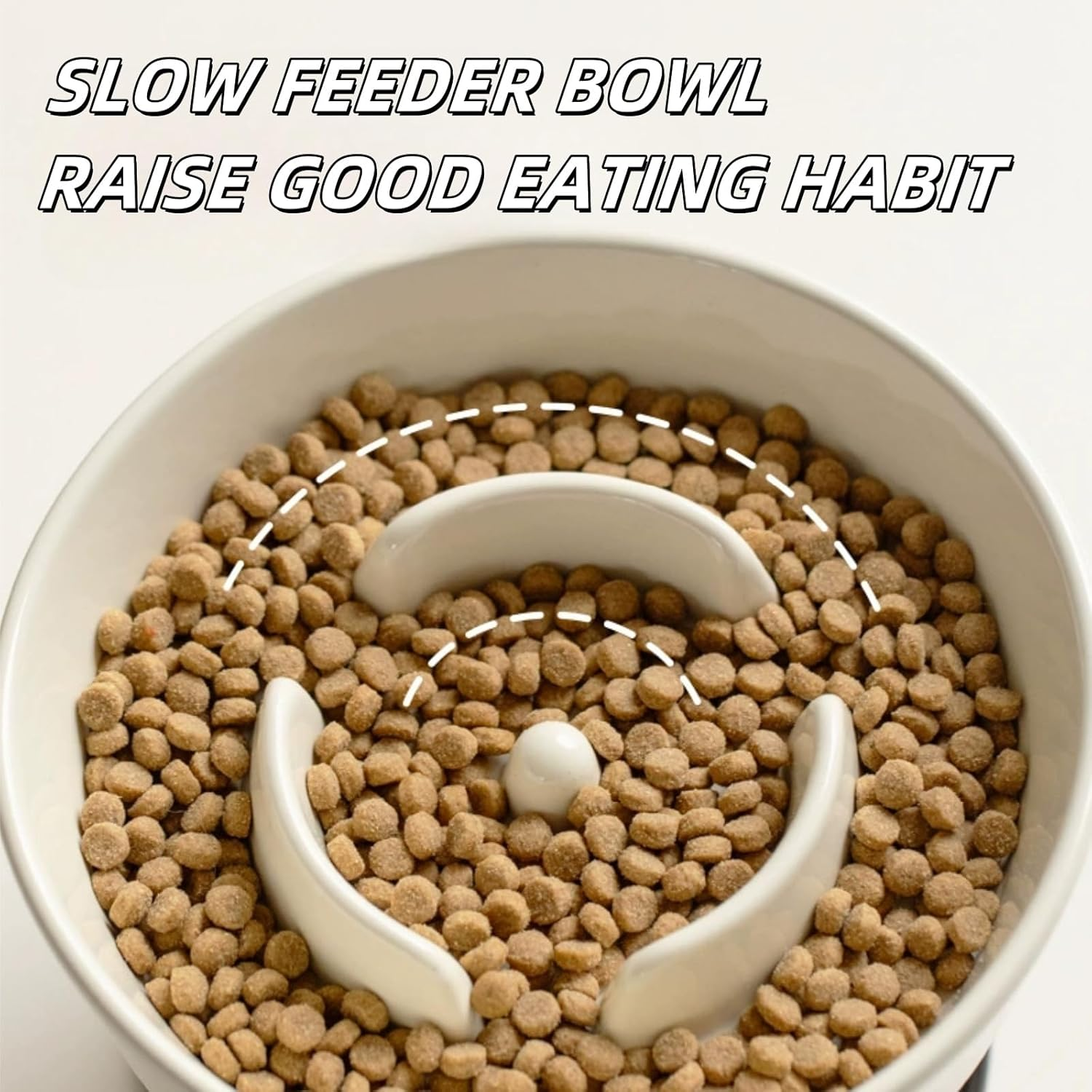 Ceramic Elevated Pet Slow Feeder Bowl - 400G Capacity Anti-Choke Cat & Dog Food Dish - Neck Protection Cat Dog Meal Plate image number 6