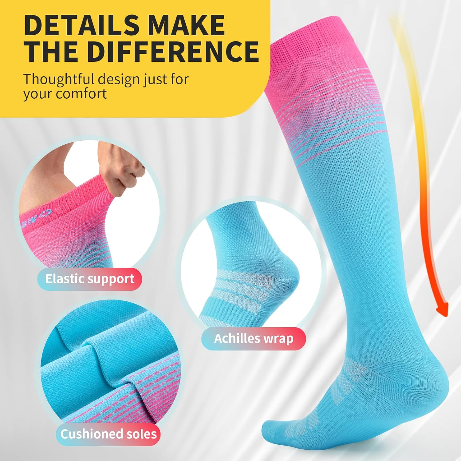 Cambivo 3 Pairs Compression Socks for Women, 15-20 Mmhg Graduated Support, Compression Stockings for Nurses, Travel, Work image number 5