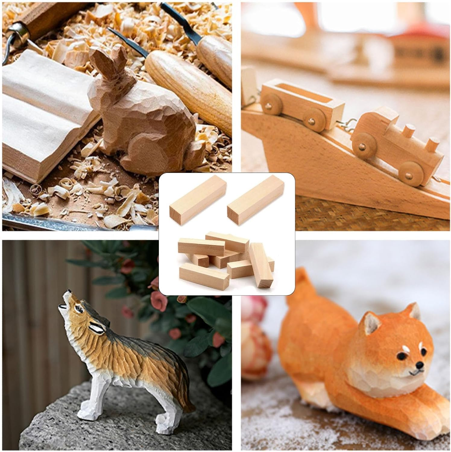 14 PCS Wood Carving Blocks, Basswood, Rectangular, 10 X 2.5 X 2.5 Cm, DIY, Carved Handicrafts image number 3