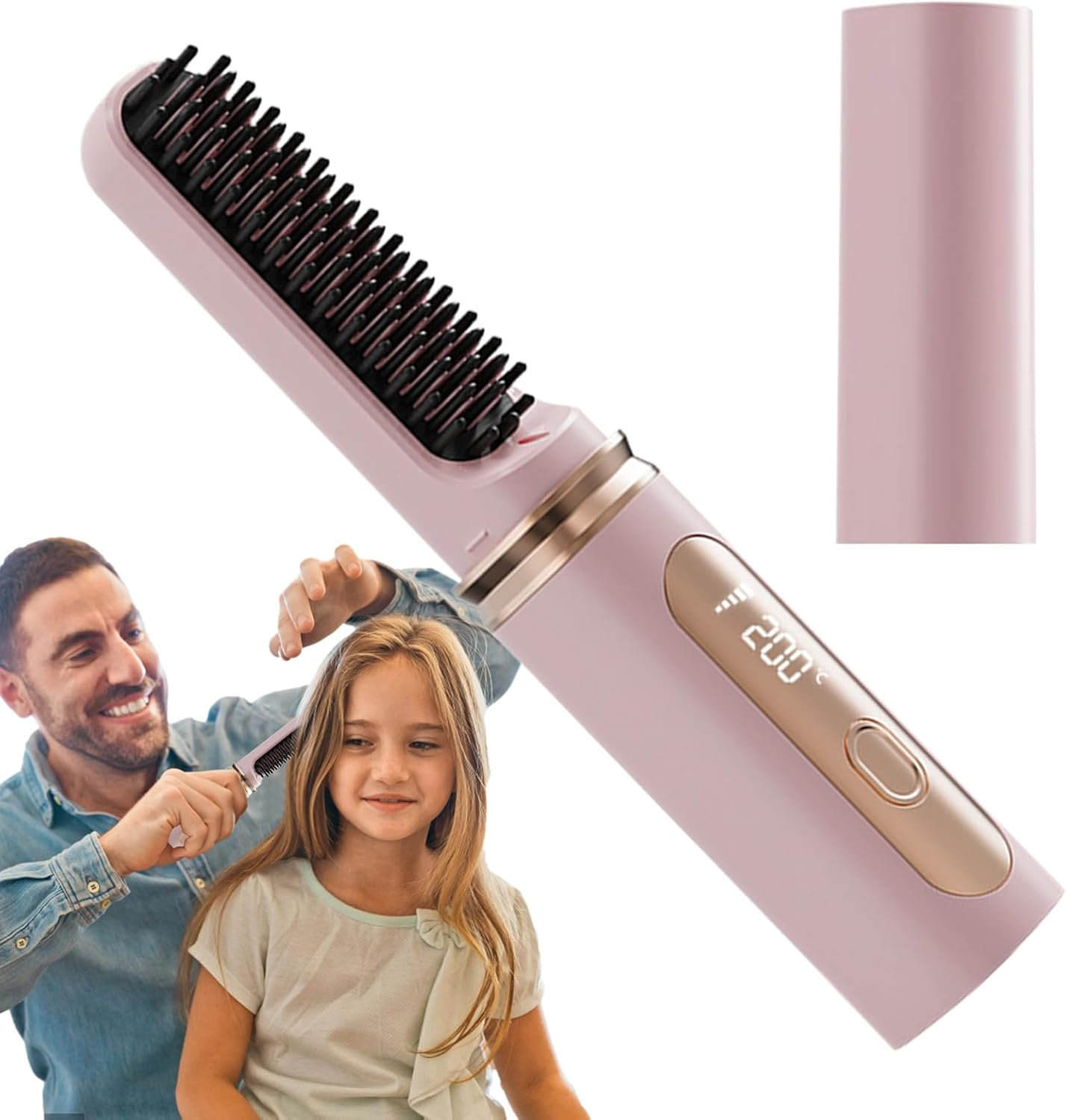 Zjhukfmc Brush Straightener for Women - Cordless Hair Straightening Brush - Fast Heating Rechargeable Curling Iron with Adjustable Temp, Less Heat Damage Curler for Women Home Travel