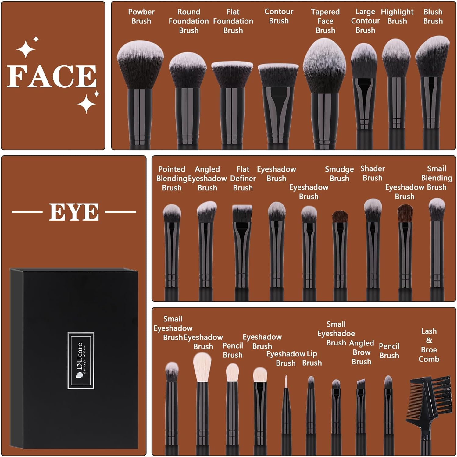 Ducare Makeup Brushes 27Pcs Professional Makeup Brush Set Premium Synthetic Goat Pony Hair Foundation Eye Blending Face Make up Brush Kit image number 1