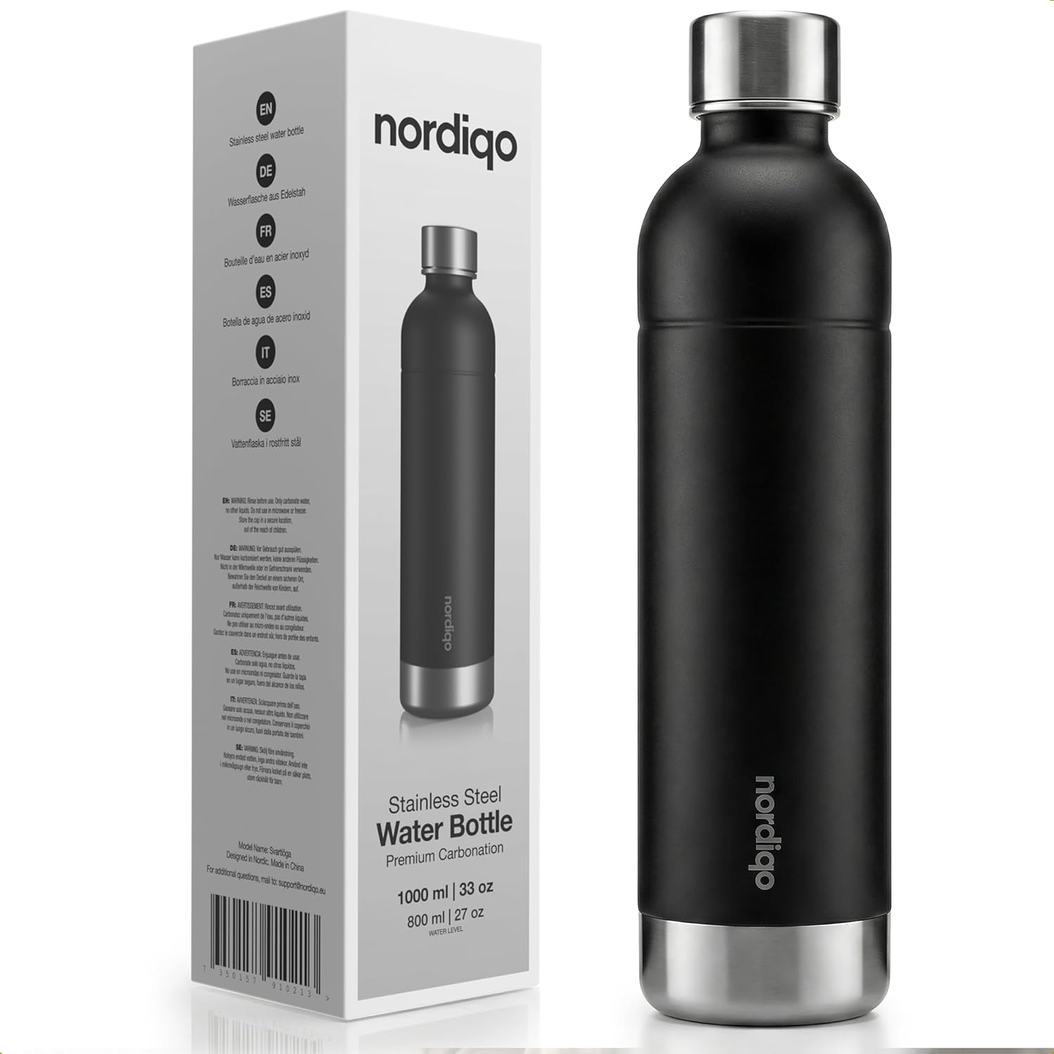 Premium Stainless Steel Carbonation Bottle 1 L / 1000 Ml | Compatible with Aarke Carbonator 3, Sodastream (Excl. Crystal + Jet) and Many Others | Dishwasher Safe, No Expiry Date, BPA Free