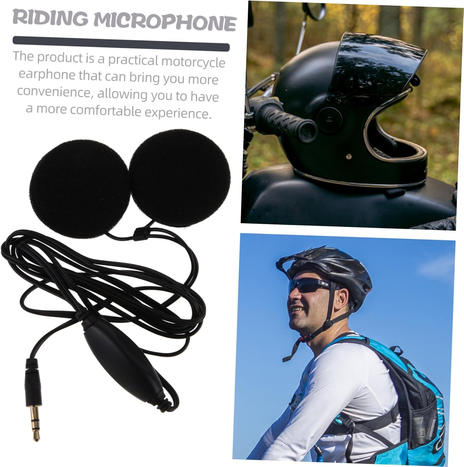 WEKADRIN Motorcycle Helmet Headset with Microphone 3.5Mm Plug Black In-Ear Earphone for Rider Gps Navigation Outdoor Riding Compatible with Motorbike Helmets
