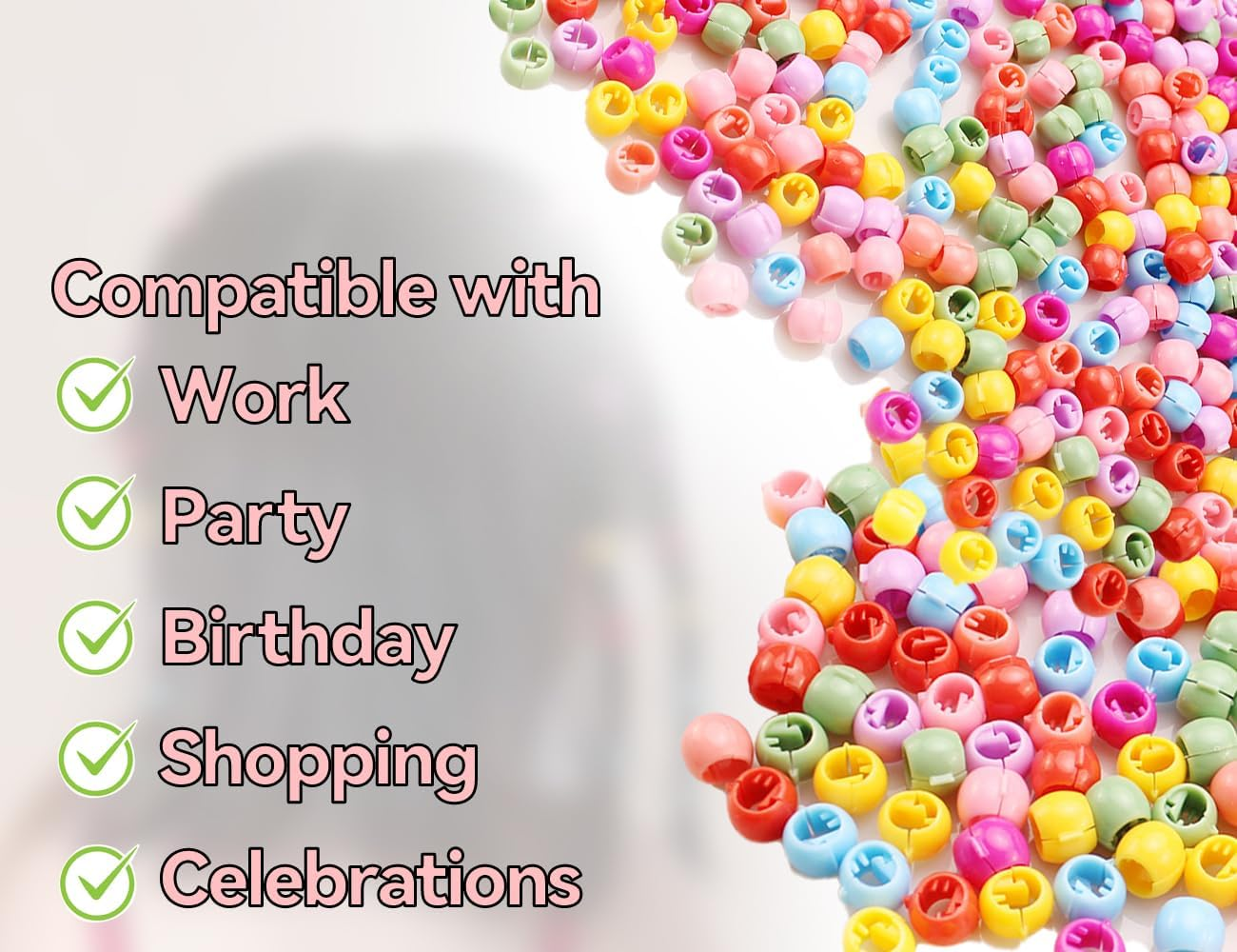 KAPSING Pack of 100 Colourful Hair Beads for Clips, Plastic Beads, Hair for Hair Accessories, Girls, Children image number 2