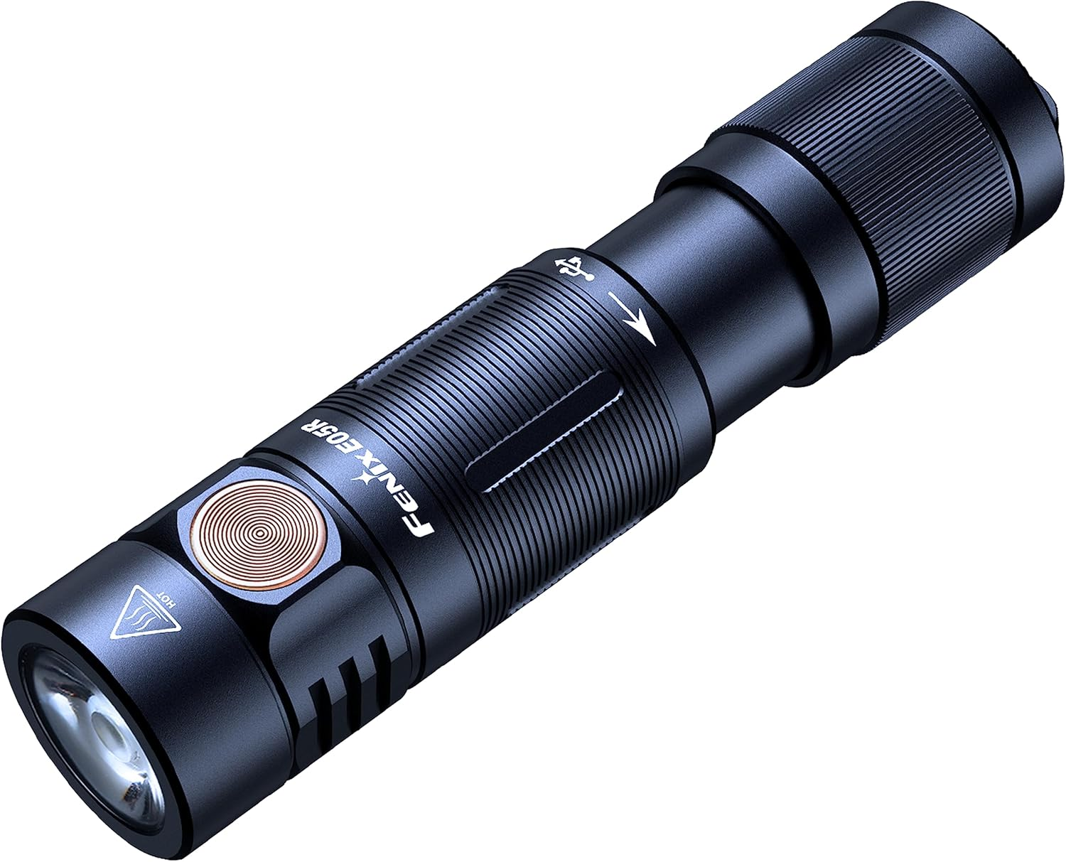 Fenix E05R Rechargeable Torch - Metal & Polycarbonate Lens - 400 Lumen Burst Mode & 64M Long Throw - Super Bright & 30 Hrs Working - 3 Brightness Levels - Emergency Light for Camping & Hiking - Green