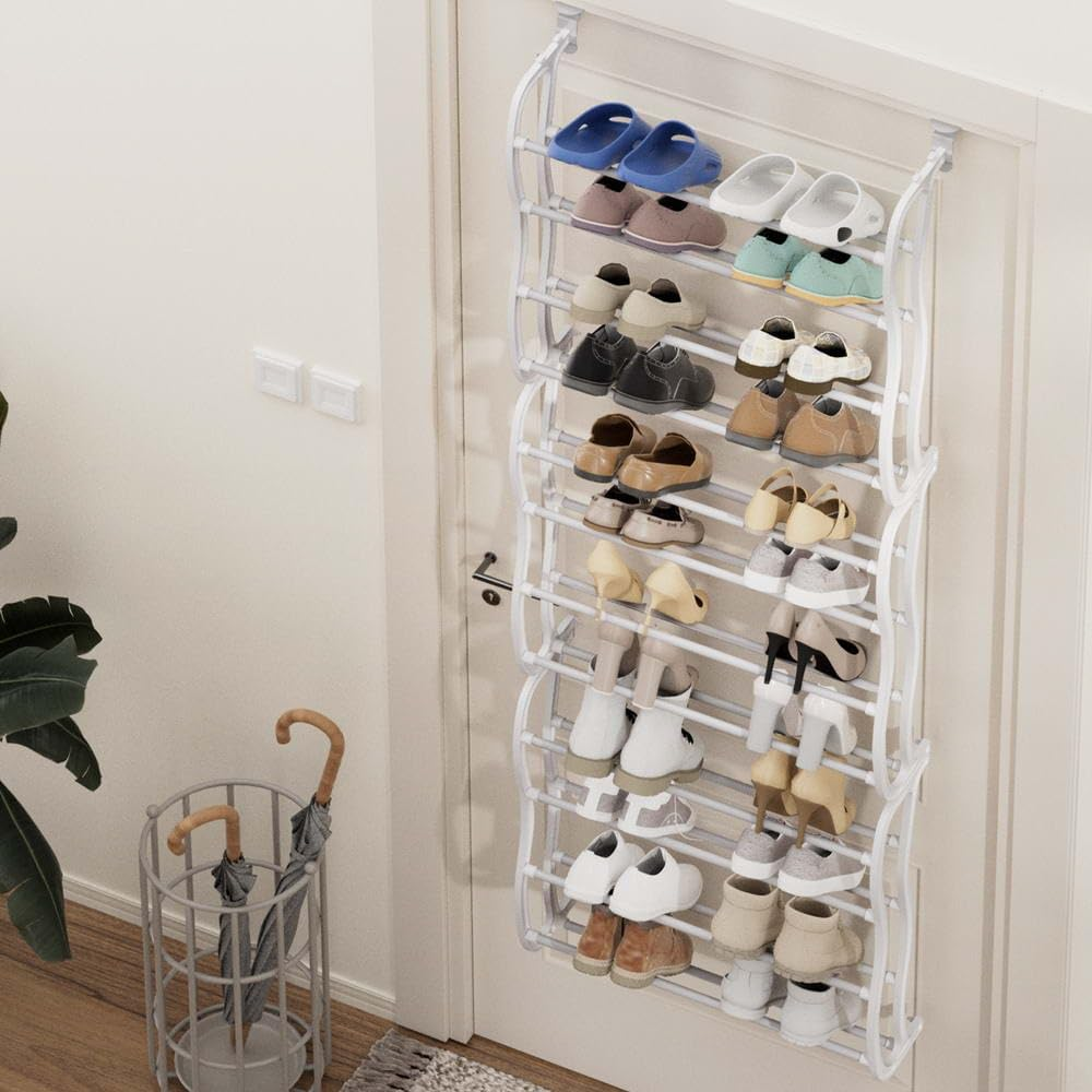 Artiss Wall Mounted Shoe Rack, 12-Tier Plastic Shoes Storage Organiser Shoes Rack, 24 Pairs Organizer Display Shelf Adjustable Shelves Home Decor Bedroom Hallway Furniture, White