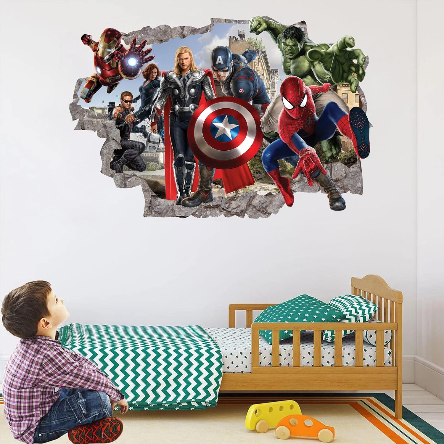 Superhero Wall Decal - Kids Removable Vinyl Wall Sticker - Boys Room Self-Adhesive Mural Kids Bedroom Living Room Game Room Wall Decor - 24 "X16（Large） image number 3