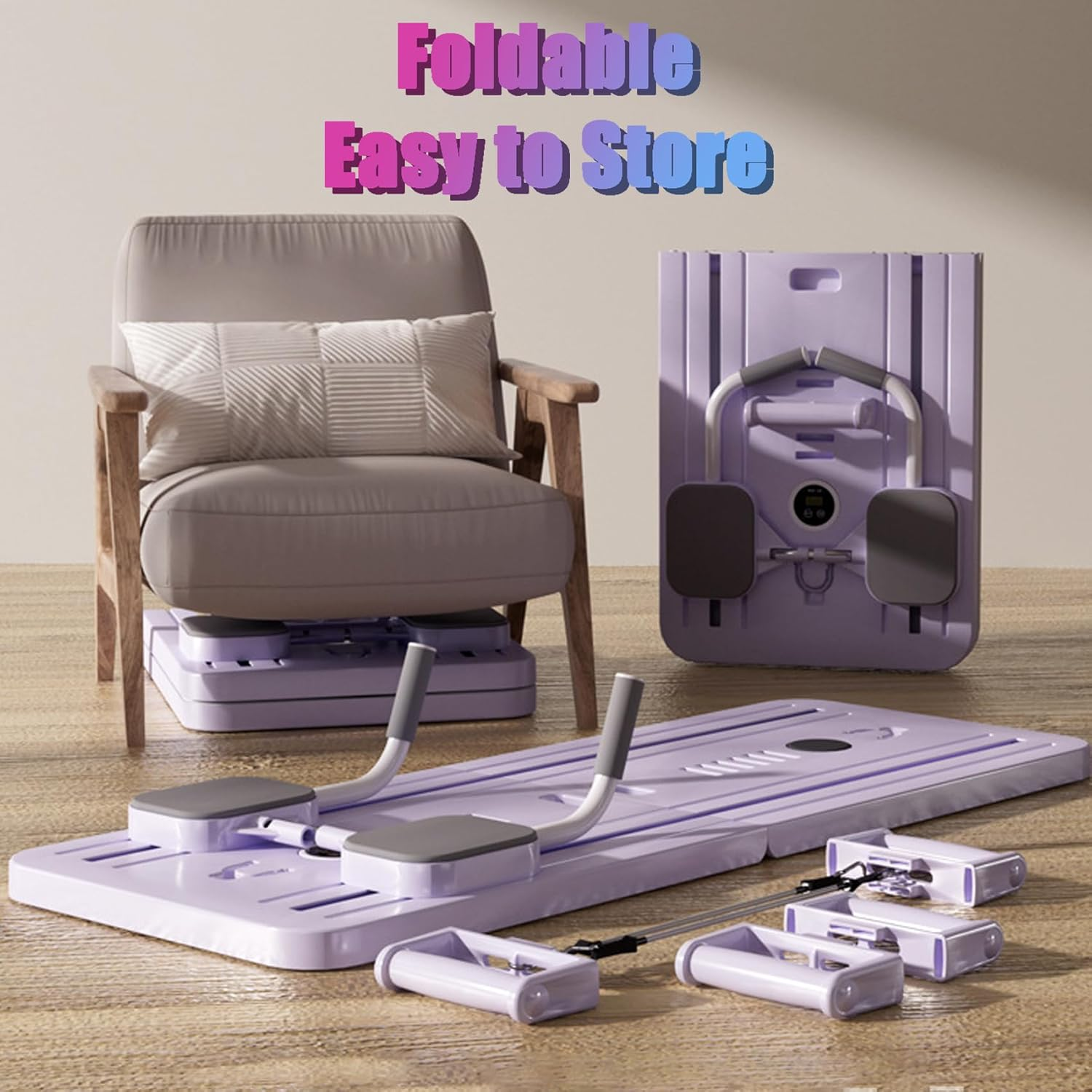 Pilates Reformer - Pilates Board Multi-Functional Abdominal Equipment for Home Gym - Light Pink image number 3