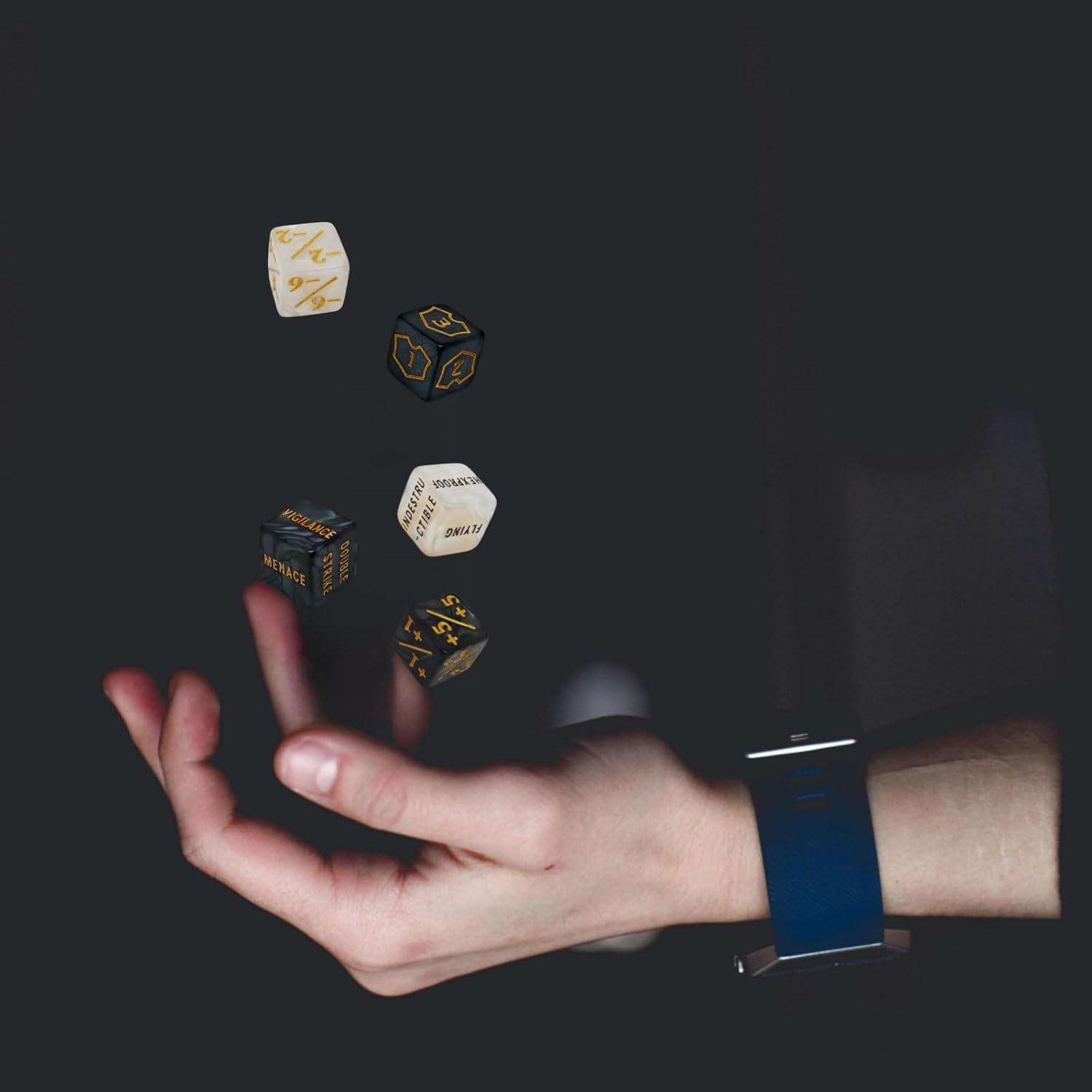 63 PCS MTG Counter Dice Set - Abilitykeyword Counters, -1/+1 Life, Shield Life Counter Dice, Creature Stat Buffs, Marble Colour D6 Cube Dice, for MTG, TCG, Card Games (Includes Black Bag)