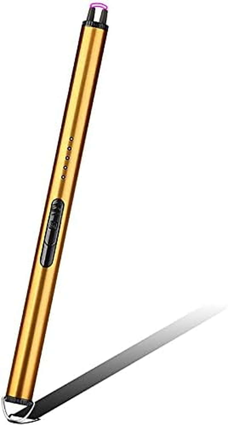 Candle Lighter Windproof Electric Arc Lighter for Gas Stove Fireplace BBQ , Barbecue, Suitable for Restaurant, Home, Outdoor, Camping the Latest Mini USB Rechargeable Battery, Windproof Hook Candle Shape Design Pulse Arc Igniter, Gas Stove Lighter, Plasma Igniter Smoke Lighter (Gold)