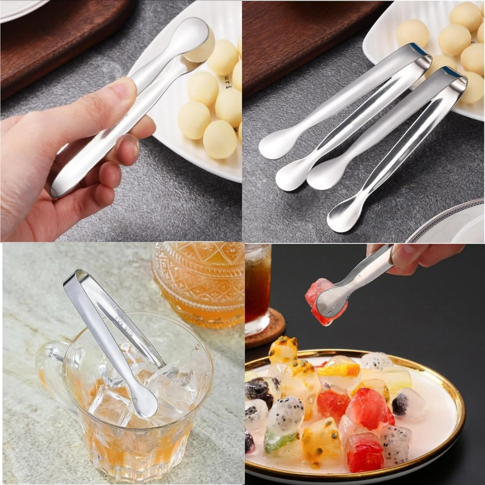 6Pcs Mini Small Tiny Tongs,4.25Inch Stainless Steel for Serving Food, Durable Kitchen Metal Tongs for Ice, Salad, Toaster, Desserts, Appetizers and Charcuterie Board (Silver)
