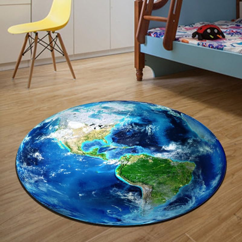 Earth Chair Leg Floor Protectors Carpet Blue round Area Rug Non-Slip Mat for Home Office Use 80Cm Soft Cushioned Floor Protector for Living Room Bedroom Study