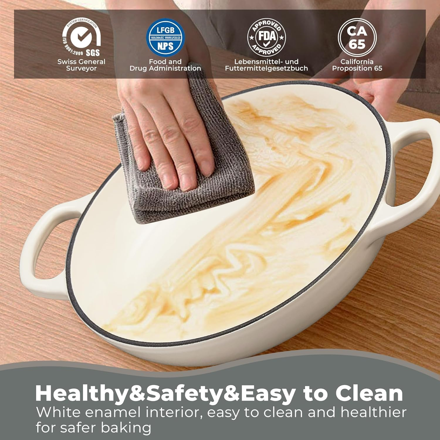 Dutch Oven for Sourdough Bread Baking, Enameled Cast Iron Dutch Oven Pot with Lid, Dome-Shaped Bread Dutch Ovens, 6 Qt, White image number 5