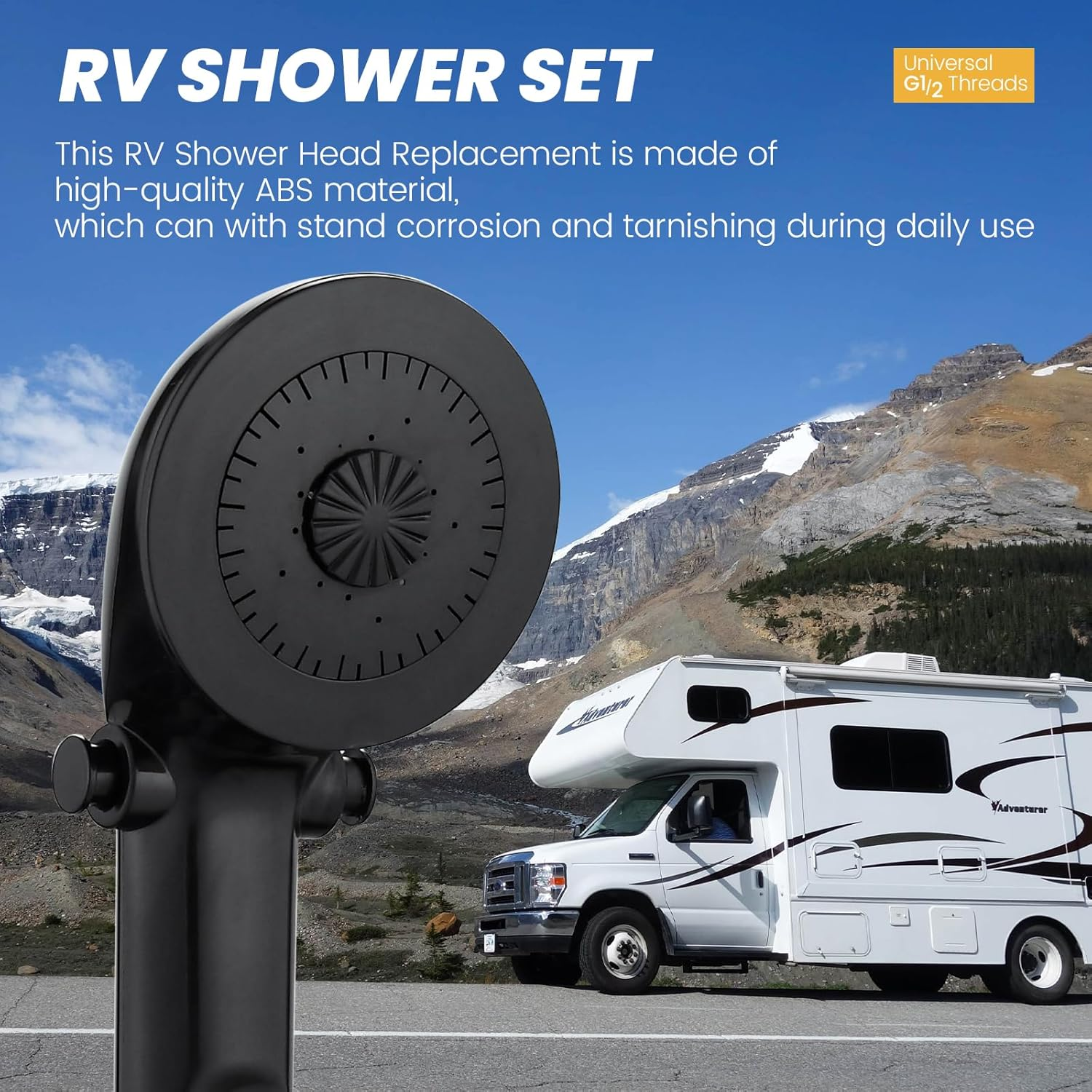 RV Shower Head with Hose, RV outside Shower Parts with Pause Function, Outdoor Shower Replacement for RV, Camper, Van, Travel Trailer, Motorhome and Boat (Black) - White image number 6