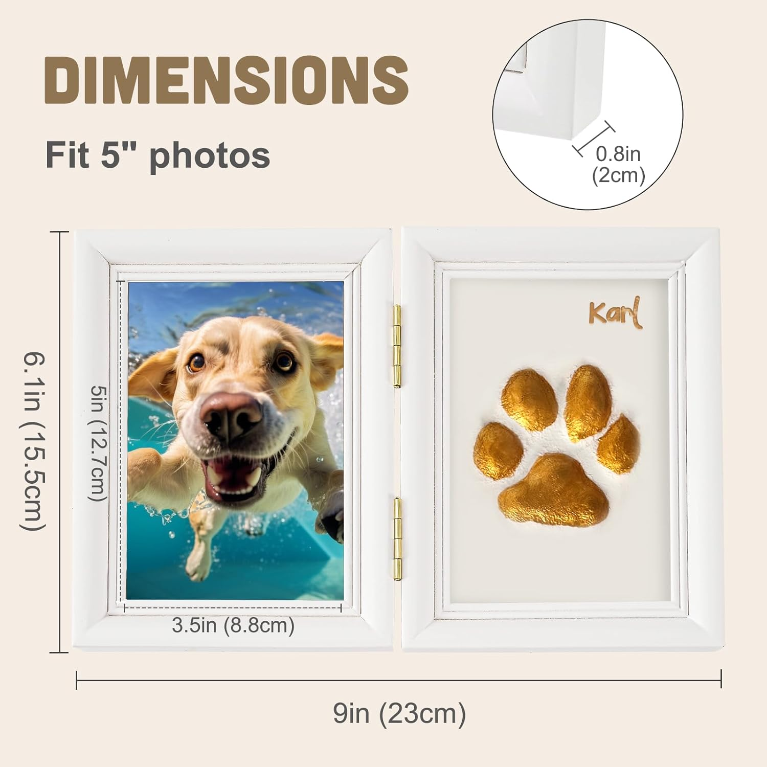 Avont Paw Print Kit with Picture Frame and Imprint Clay, Pawprints Impression Keepsake for Dogs Cats, Memorial Desk Display for Pets -White