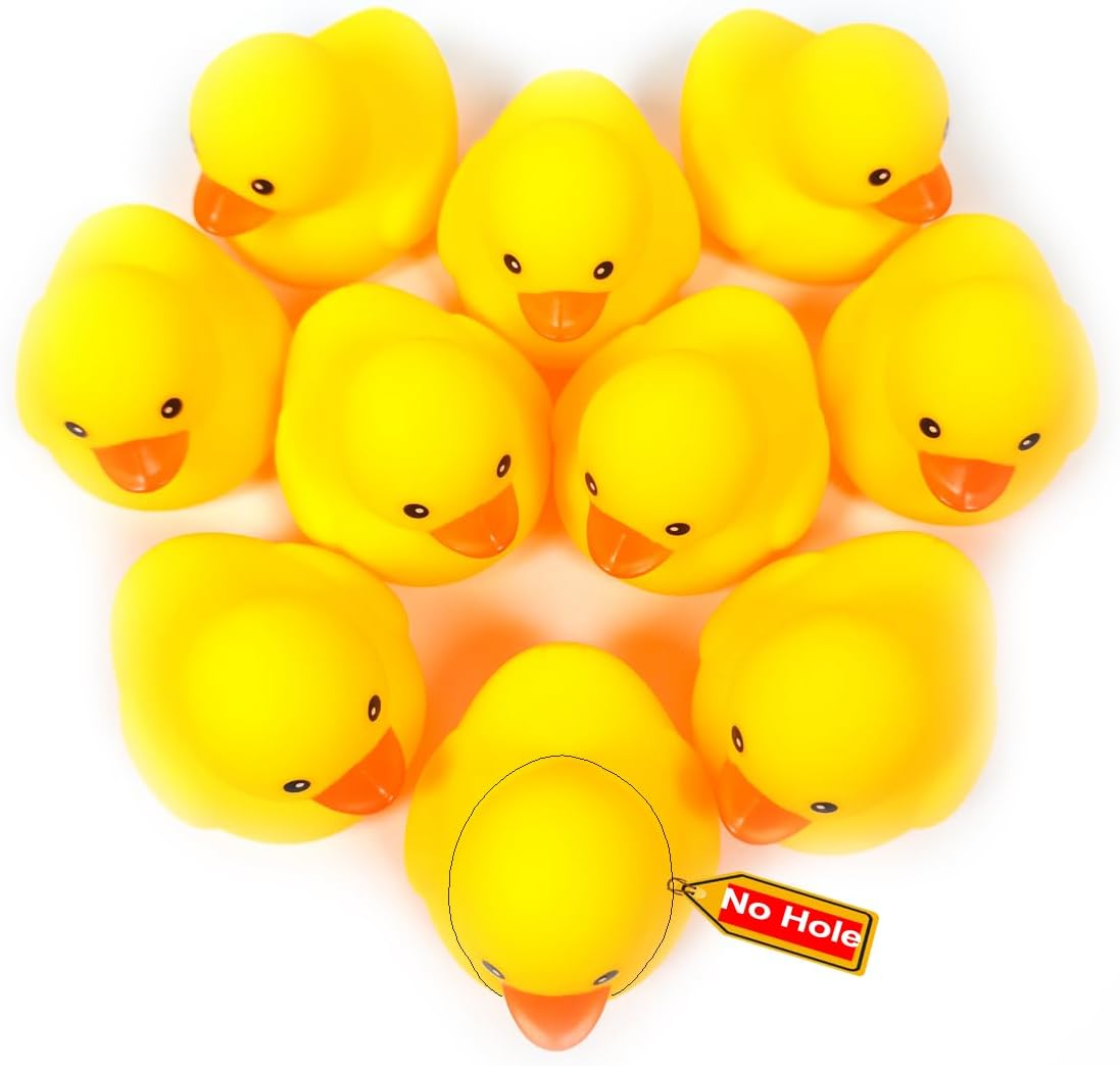10 Pcs Waterproof No Bebe Noise 3 Inch Rubber Funny Yellow Duck/Duckies Bath/Pool/Water Float Toy Stuffed with Sealed Plug without Hole with No Hole for Kids in Bulk for Birthday Party Cake Topper,Au image number 6