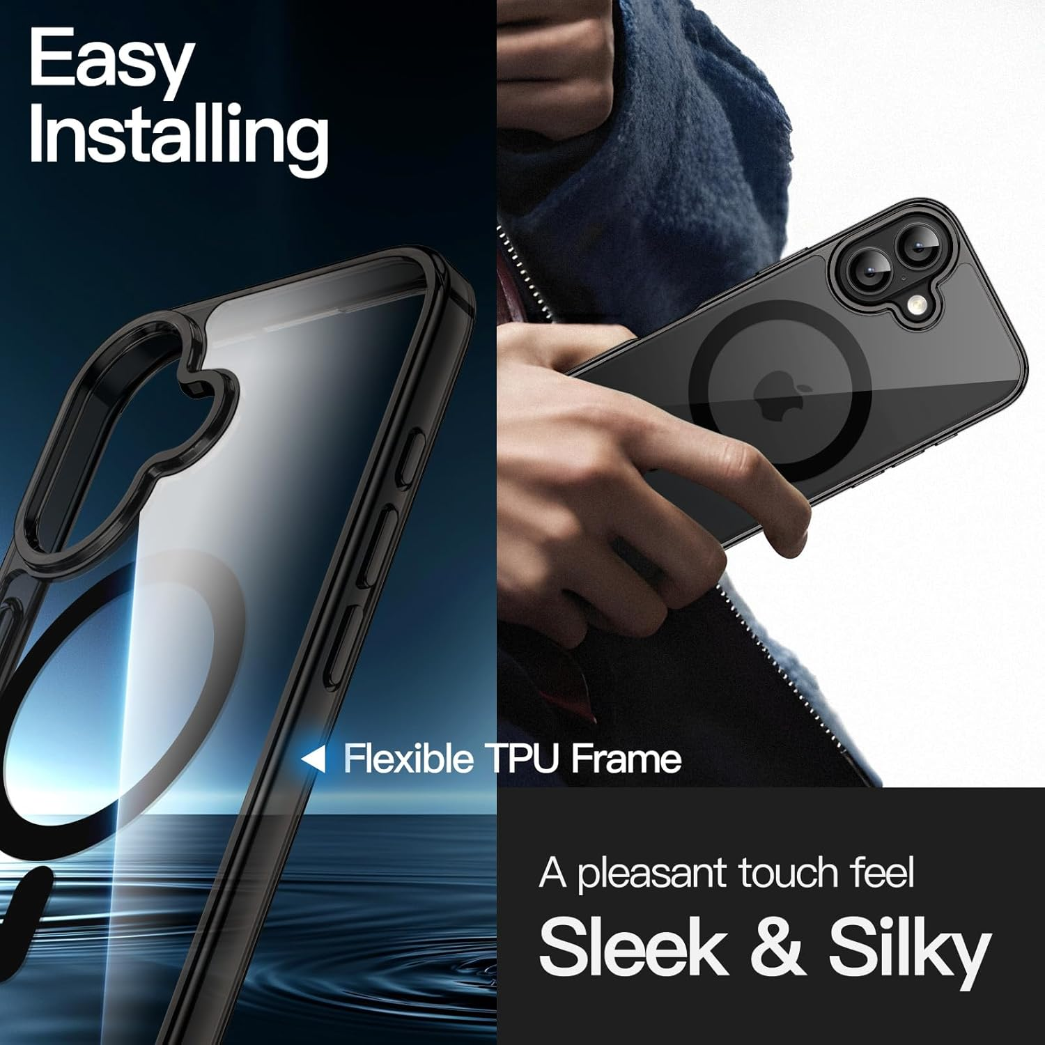 Jetech Magnetic Case for Iphone 17 6.3-Inch Compatible with Magsafe, Shockproof Phone Bumper Cover, Anti-Scratch Clear Back (Black) - Black image number 3