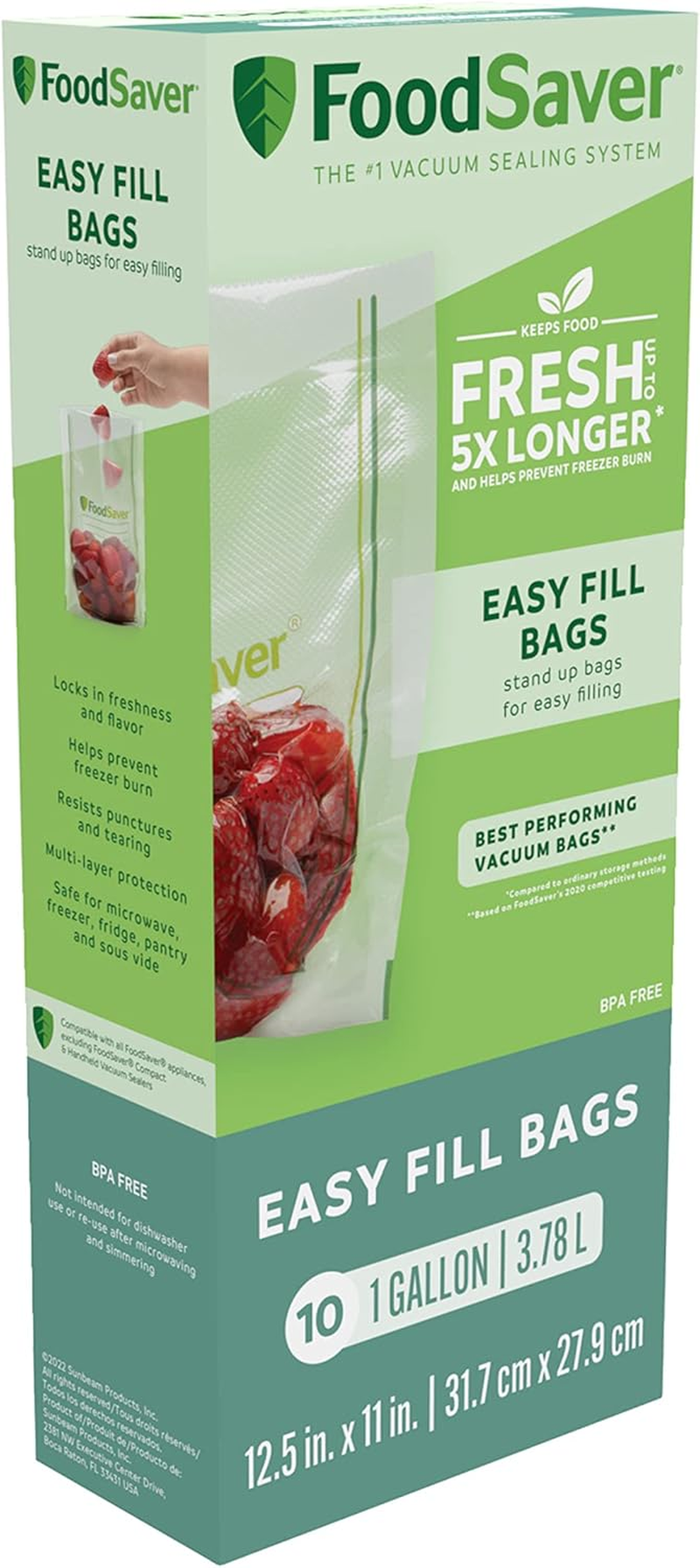 Foodsaver Easy Fill Vacuum Sealer Bags 3.78 L | Reusable, Commercial Grade Material, 10 Pack, Clear image number 2