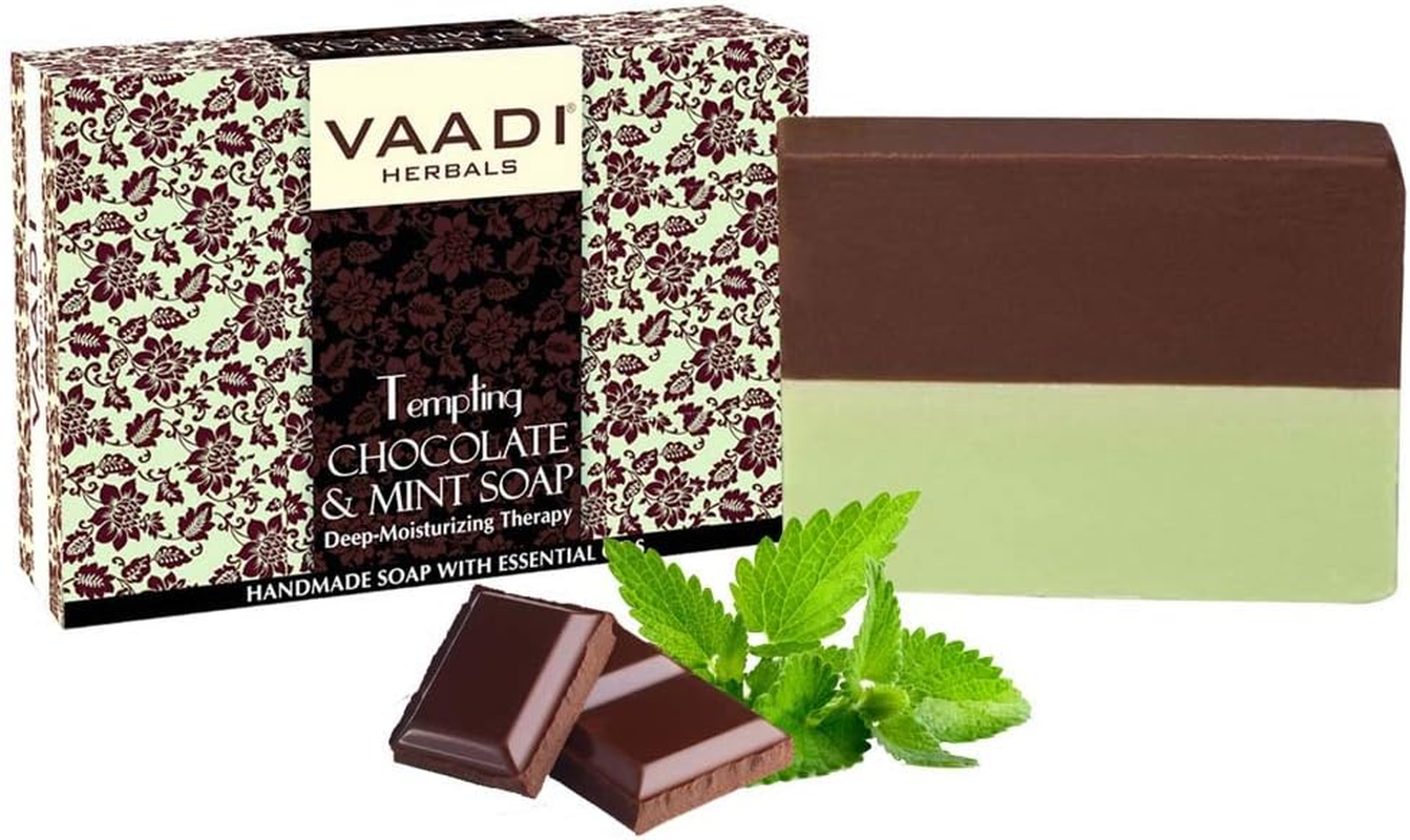 Chocolate and Mint Bar Soap - Deep Moisturising Therapy - Handmade Herbal Soap with 100% Pure Essential Oils - ALL Natural - Each 2.65 Oz - Pack of 3 (8 Oz) - Vaadi Herbals image number 3