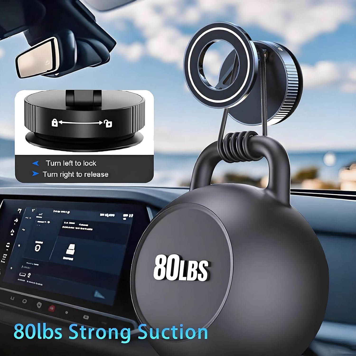 Anberyoo Vacuum Magnetic Car Phone Holder-360 Rotation Reinforced 80LBS Ultra Suction Cup Mag-Safe Car Mount for You Car/Gym/Mirror, Durable Zinc Alloy Material, Cell Phone Holder for Iphone & Android image number 4