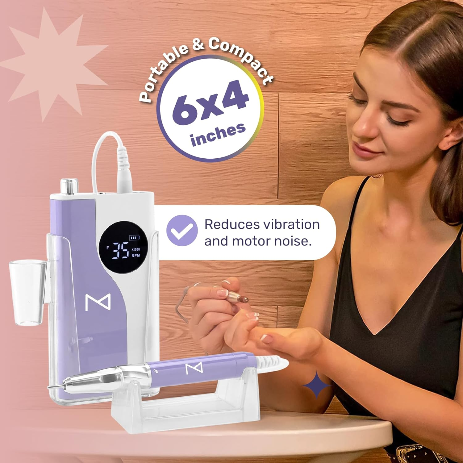 M &ndash; Ying Yang Brushless Nail Drill 35K RPM | Pro Cordless Efile 85W | Rechargeable USB-C Fast Charging | Portable Aluminum Alloy Shell | Quiet Low Vibration Tool for Acrylic Gel Nails (White) image number 2