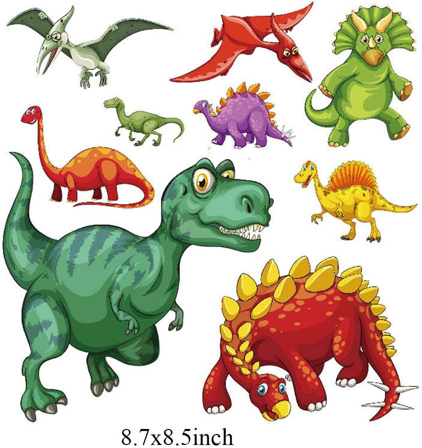 Kids Iron on Patches Heat Transfer Decals Dinosaur Stickers Cute Animal Appliques for Jackets Jeans T-Shirts Backpacks