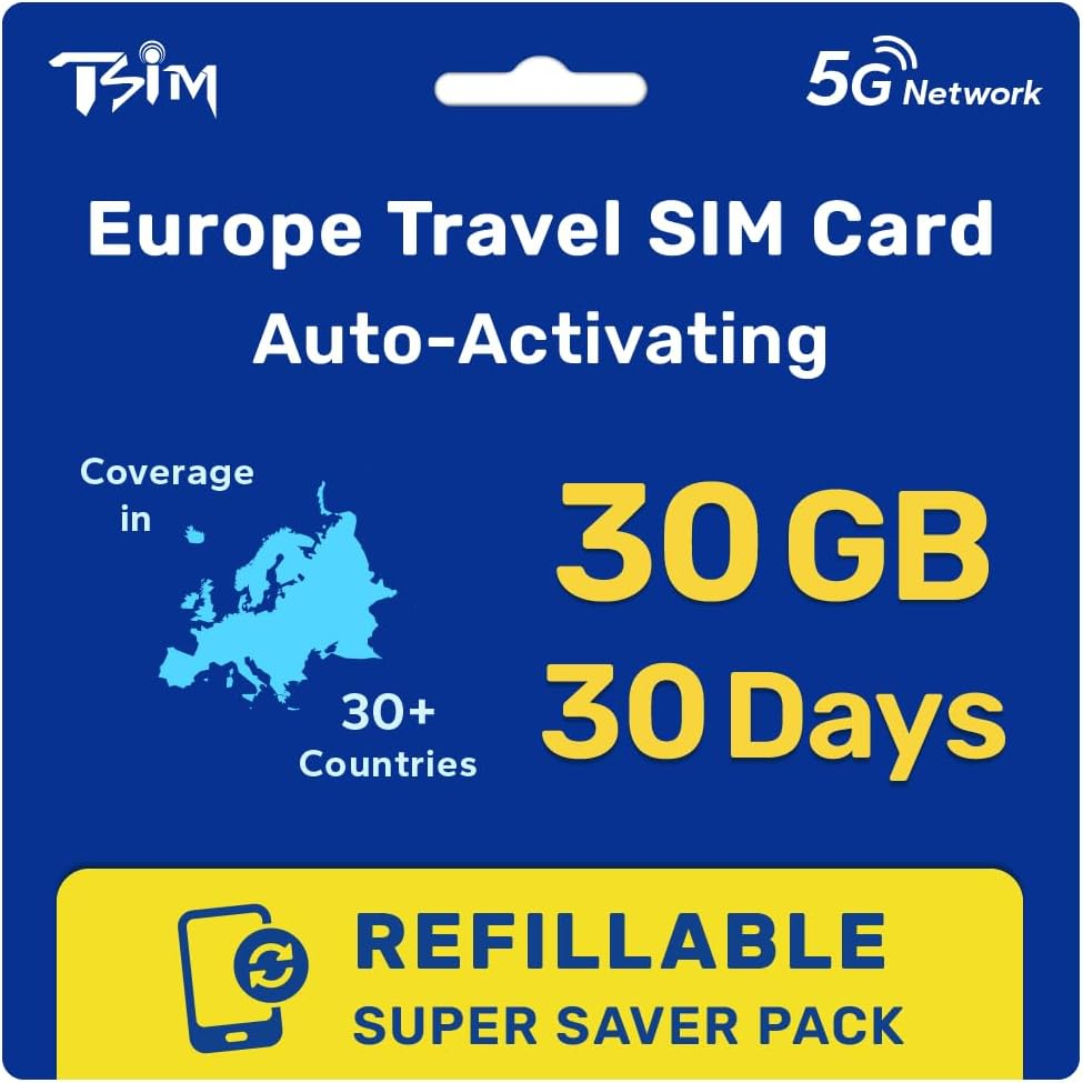 Europe SIM Card for Travel 30 Day 30GB for 36 Countries | Refillable Super Saver Pack | High Coverage Multi-Operator 5G Network | Auto-Activating | Hotspot Allowed image number 3