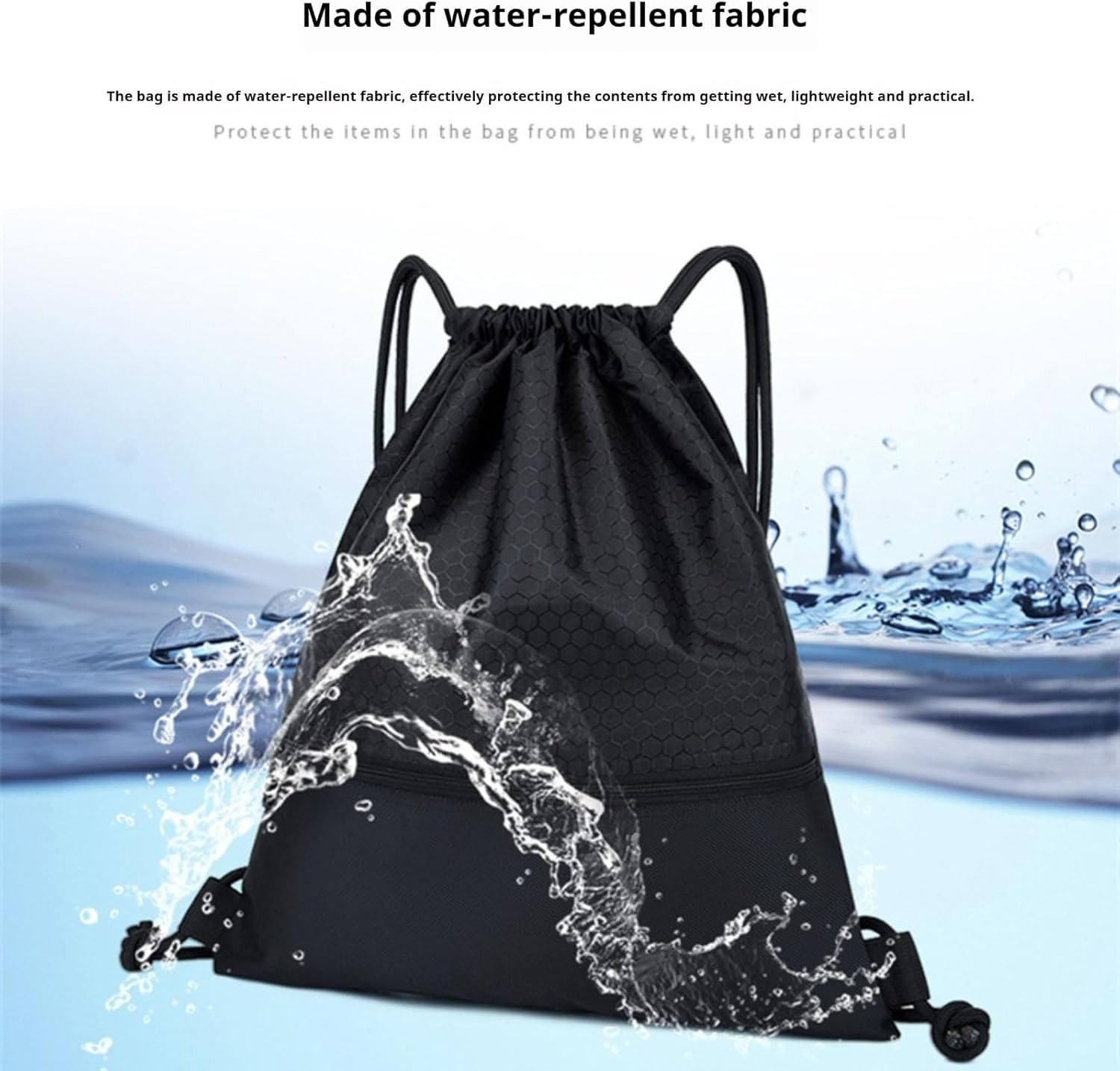 Zippered Drawstring Backpack Water Resistant Lightweight Gym Sack for Sports, Yoga, Hiking & Travel, Swim Gear with Front Pocket & Inner Pocket, Durable Sackpack for Shopping, Outdoors image number 5