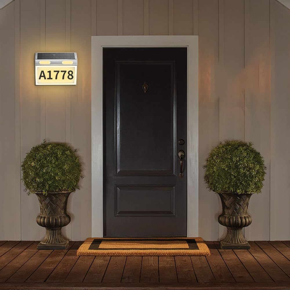 House Numbers for Outside, Solar House Number Solar Address Sign Stainless Steel Address Signs for Houses Waterproof 3-Color Lighting Address Plaque Illuminated Address Sign DIY for Home and Yard image number 2