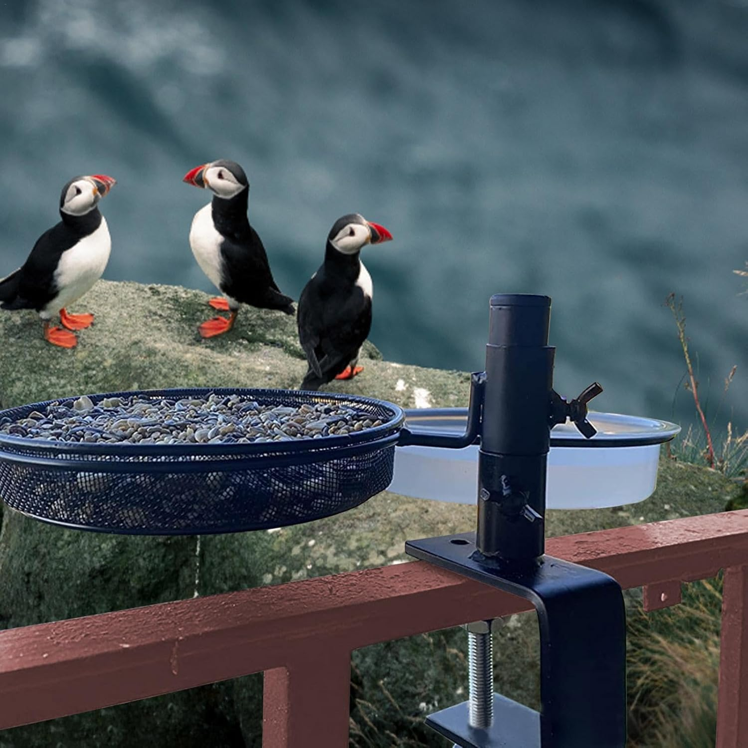 Kezvmhy Deck Handrail Bird Feeder, Deck Bird Feeder, Adjustable Deck Mounted Bird Water Bowl - Bird Feeding Field, Flowerpot Stand, 360 Degree Rotatable Attracting Birds image number 3