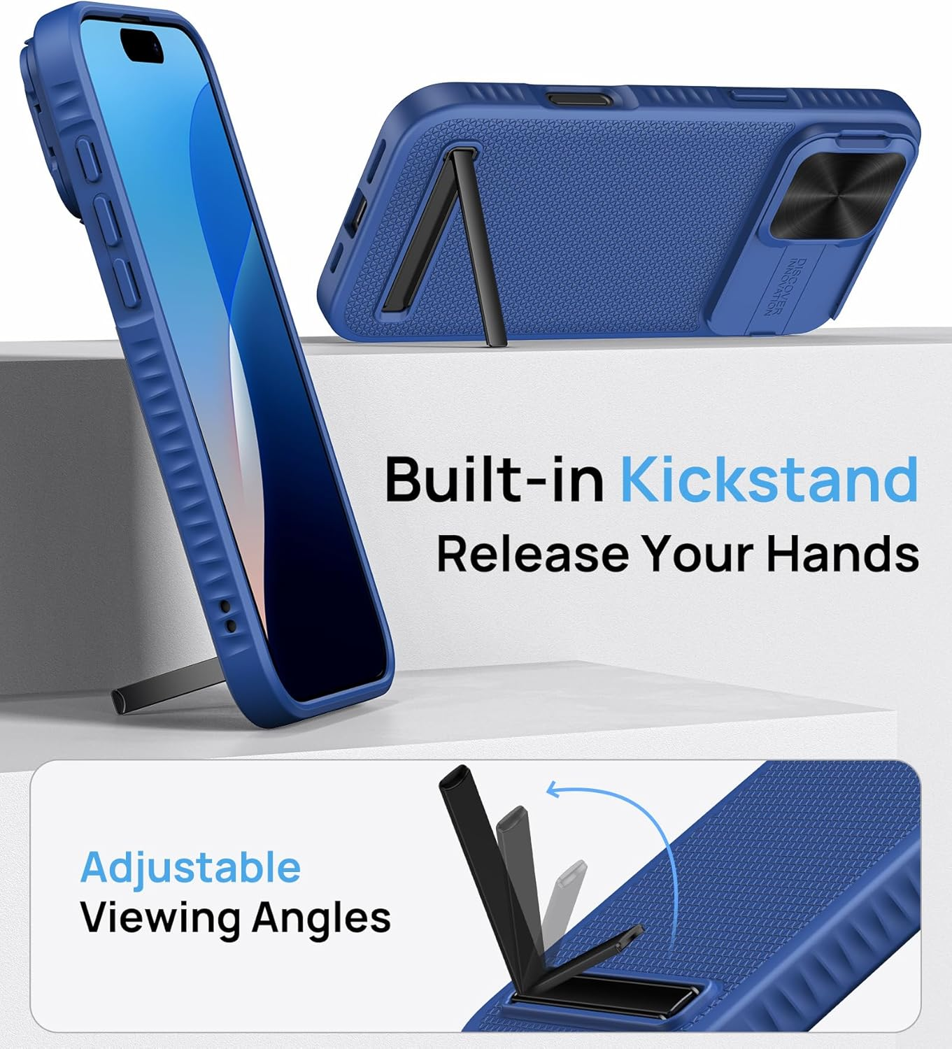 For Iphone 16 Pro Case with Stand, Slide Camera Cover, Compatible with Magsafe, Military-Grade Protection, Slim Rugged Shockproof Silicone Men Women Magnetic Phone Case for Iphone 16 Pro, Blue